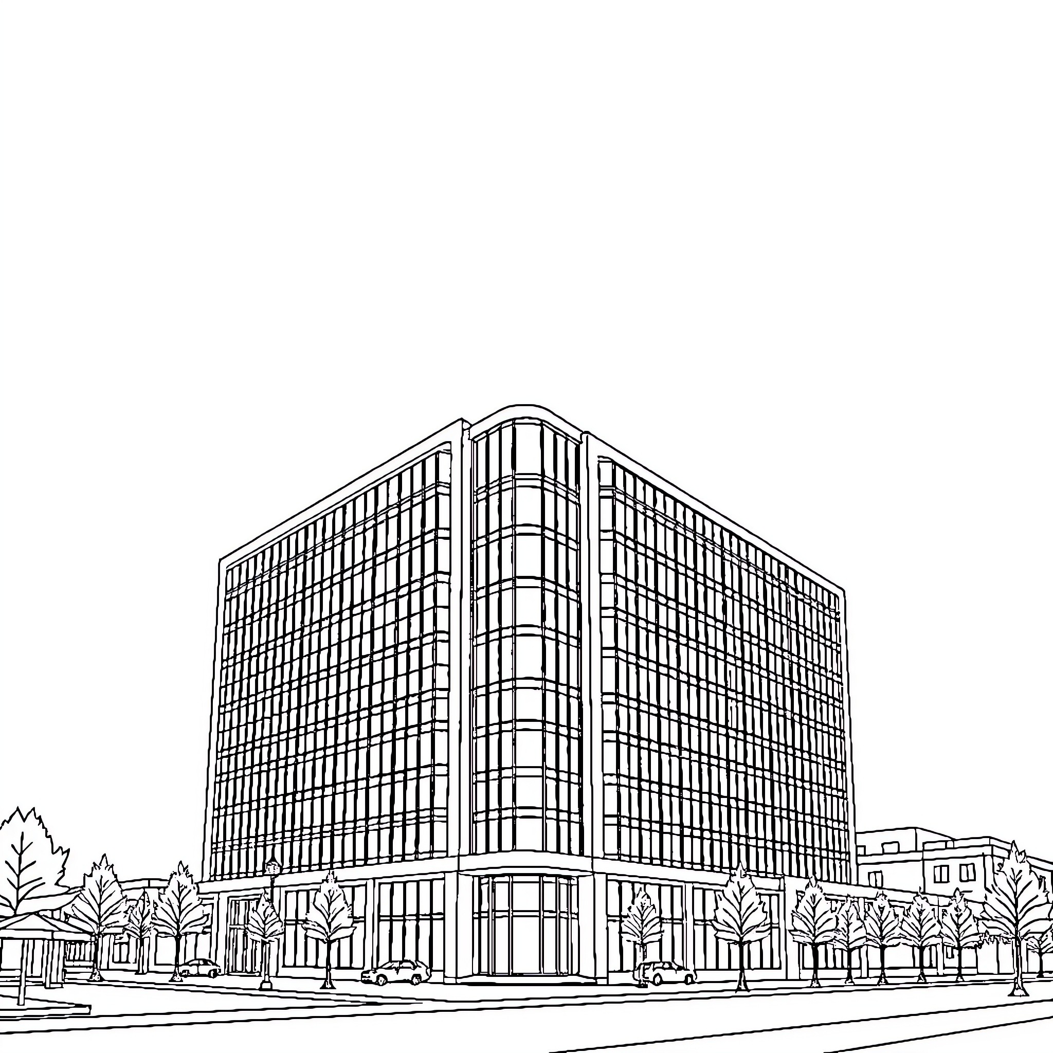 Skenderbeu's Modern Architectural Design Coloring Page (free black-and-white line drawing printable PDF for all, from beginners to advanced learners, including children, teens, adults, and seniors)