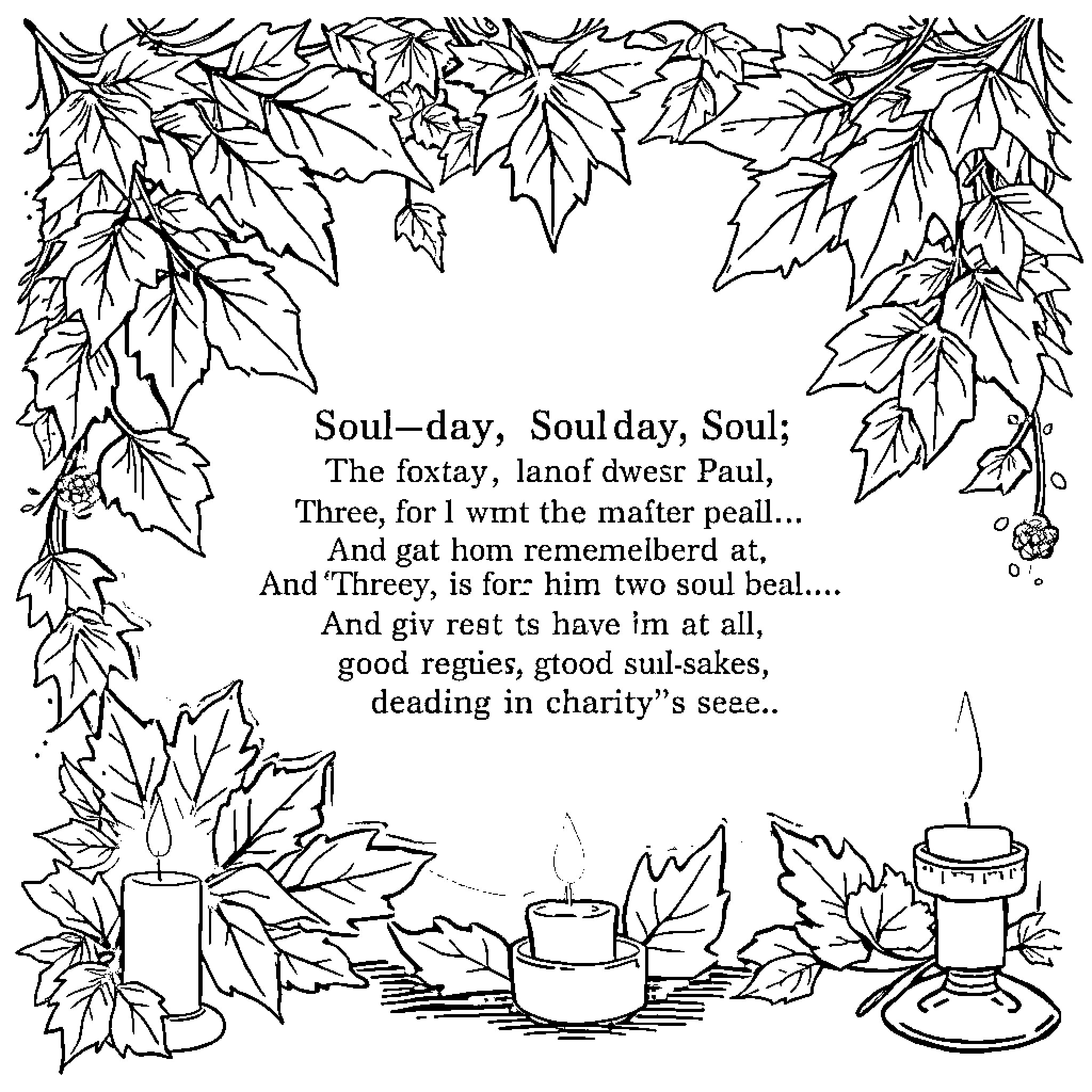 Soul-day, Soulday, Soul; spiritual contemplation with nature Coloring Page (free black-and-white line drawing printable PDF for all, from beginners to advanced learners, including children, teens, adults, and seniors)
