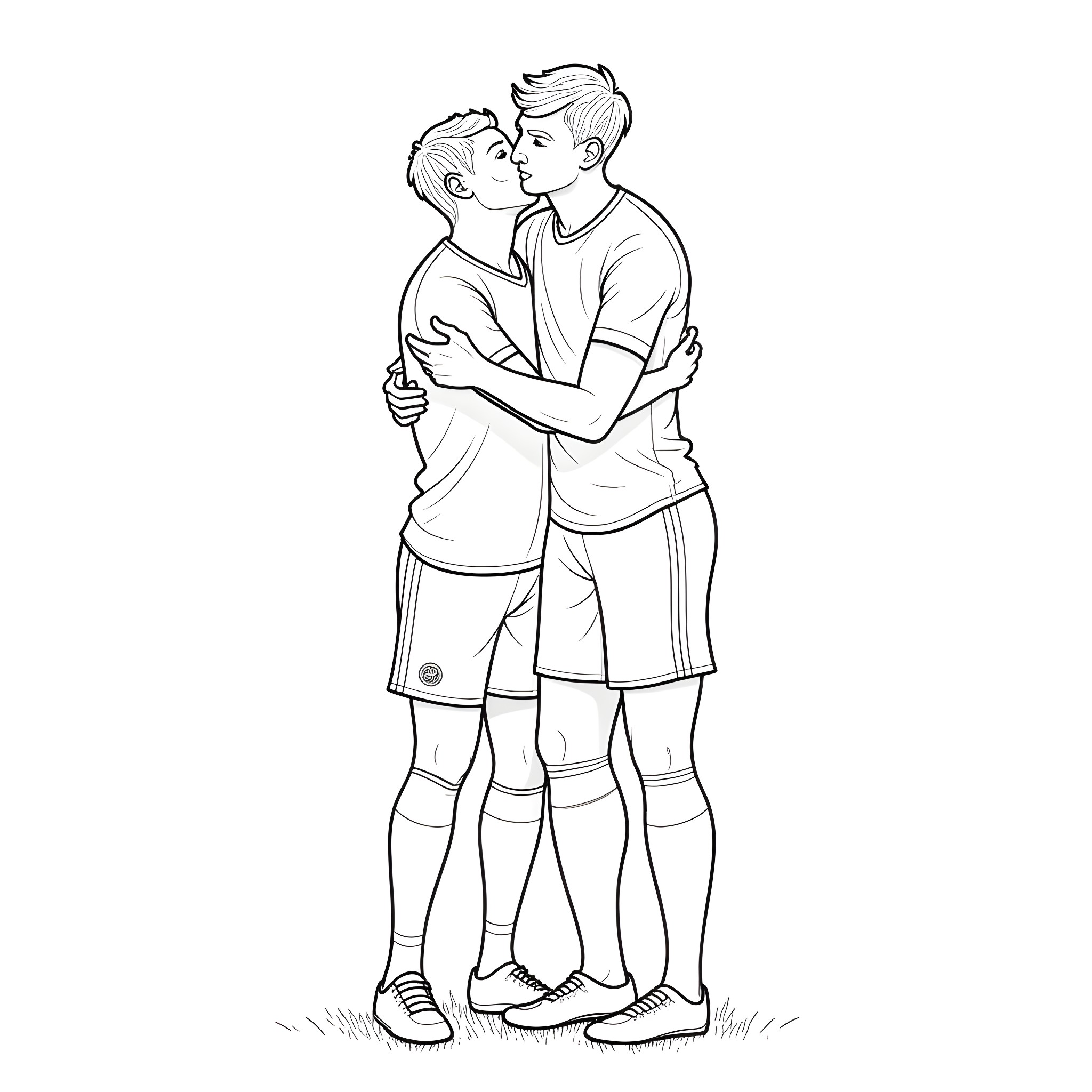 Anger Postecoglou: Heated Interaction between Soccer Players Coloring Page (free black-and-white line drawing printable PDF for all, from beginners to advanced learners, including children, teens, adults, and seniors)