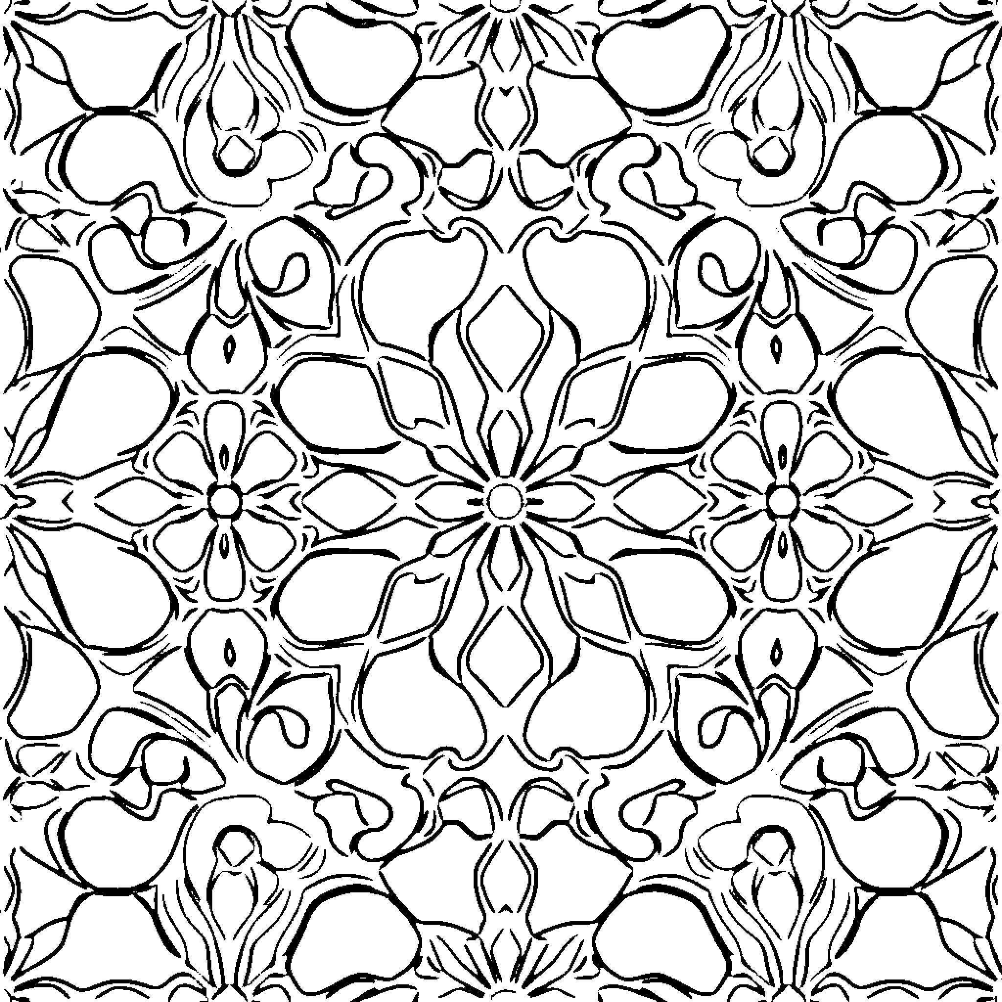 Pattern of abstract floral designs Coloring Page (free black-and-white line drawing printable PDF for all, from beginners to advanced learners, including children, teens, adults, and seniors)