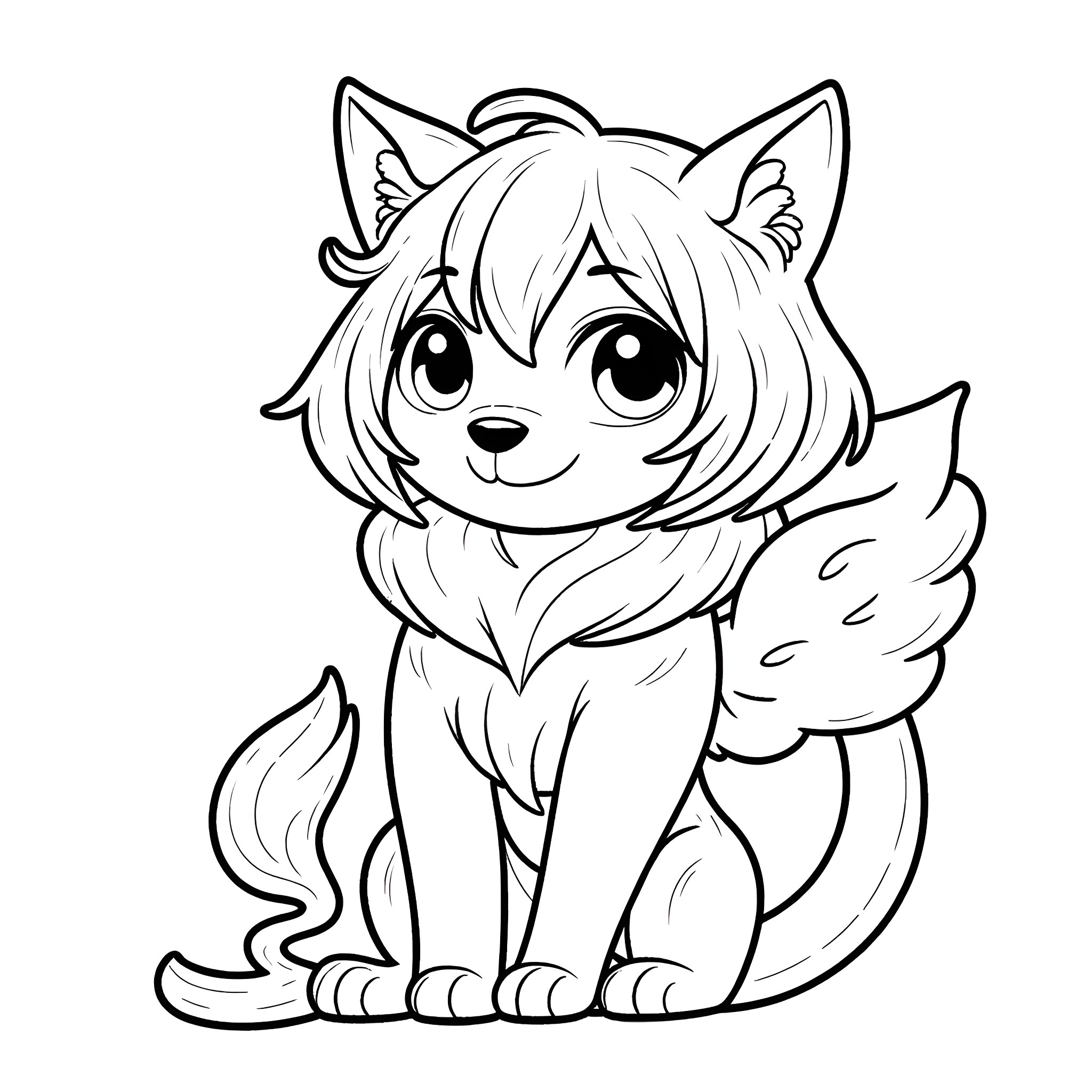 Album of Adorable Anime-Style Puppy Coloring Page (free black-and-white line drawing printable PDF for all, from beginners to advanced learners, including children, teens, adults, and seniors)