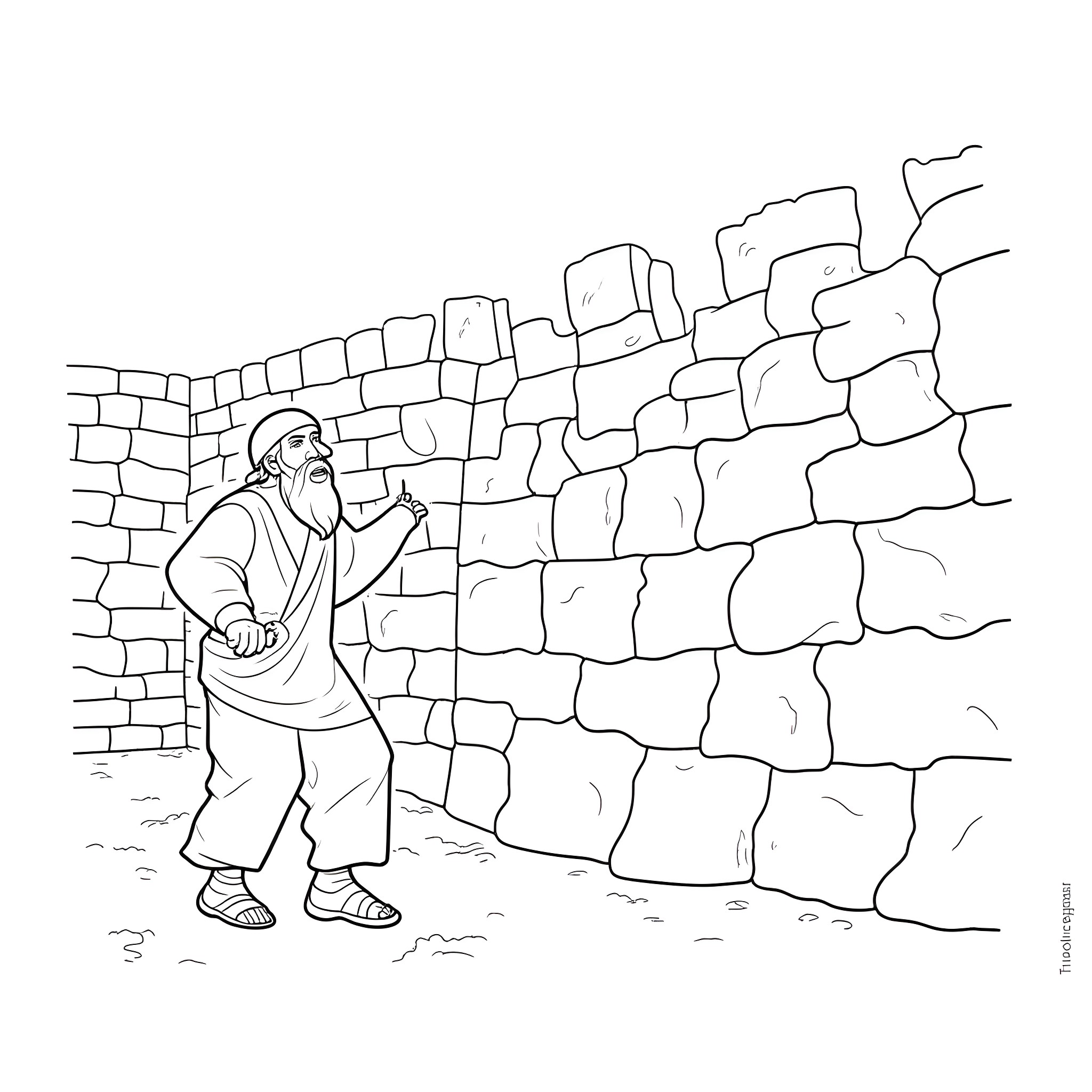 Nehemiah Rebuilding the Jerusalem Wall Coloring Page (free black-and-white line drawing printable PDF for all, from beginners to advanced learners, including children, teens, adults, and seniors)