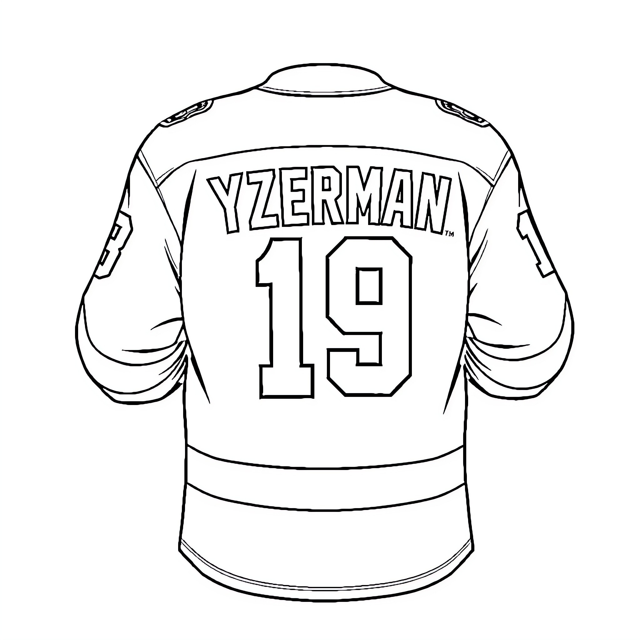 Hockey Jersey with Player Name and Number Coloring Page (free black-and-white line drawing printable PDF for all, from beginners to advanced learners, including children, teens, adults, and seniors)