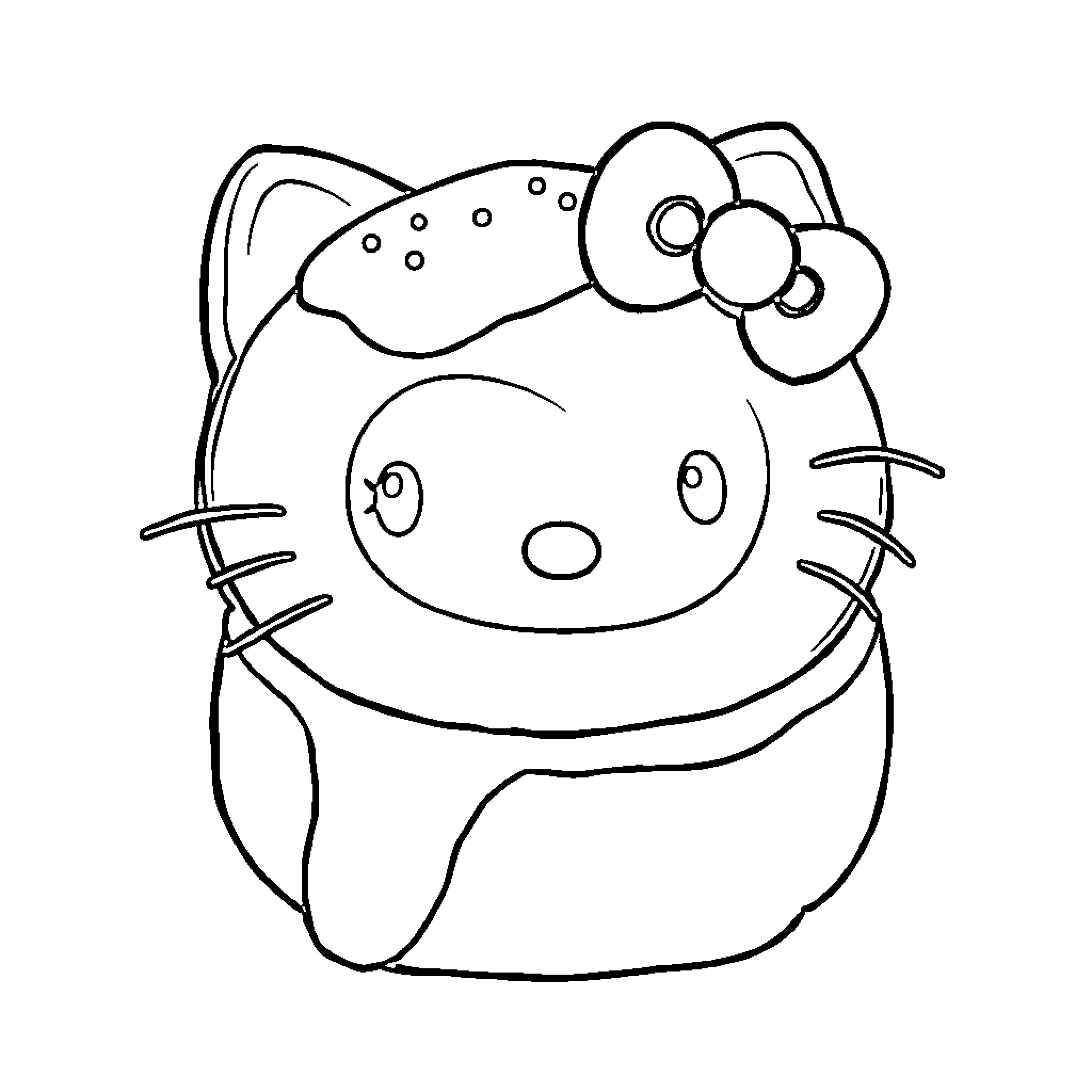 Cinnamon Roll Cartoon Cat Figure Coloring Page (free black-and-white line drawing printable PDF for all, from beginners to advanced learners, including children, teens, adults, and seniors)