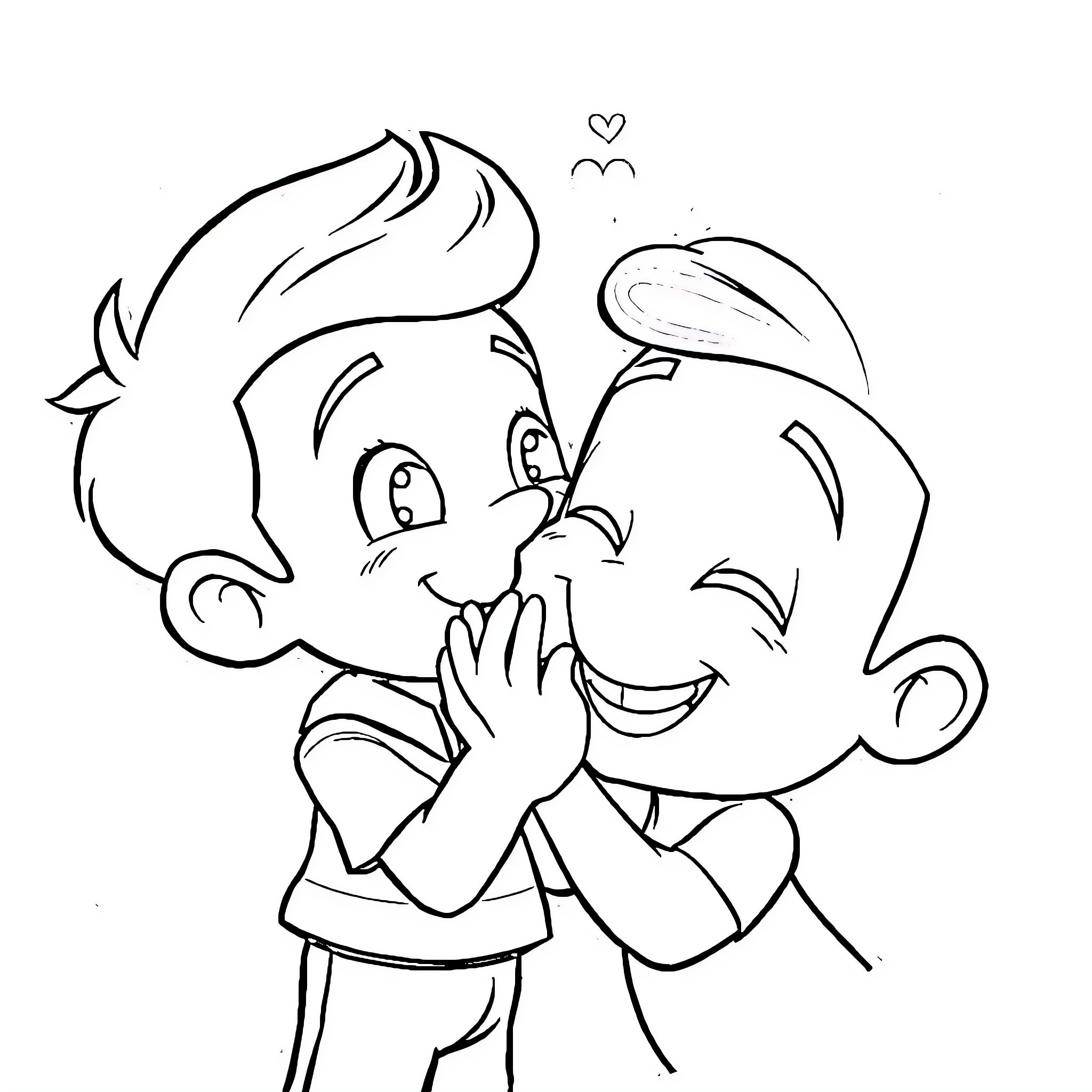 Felix and Friend's Affectionate Embrace Coloring Page (free black-and-white line drawing printable PDF for all, from beginners to advanced learners, including children, teens, adults, and seniors)