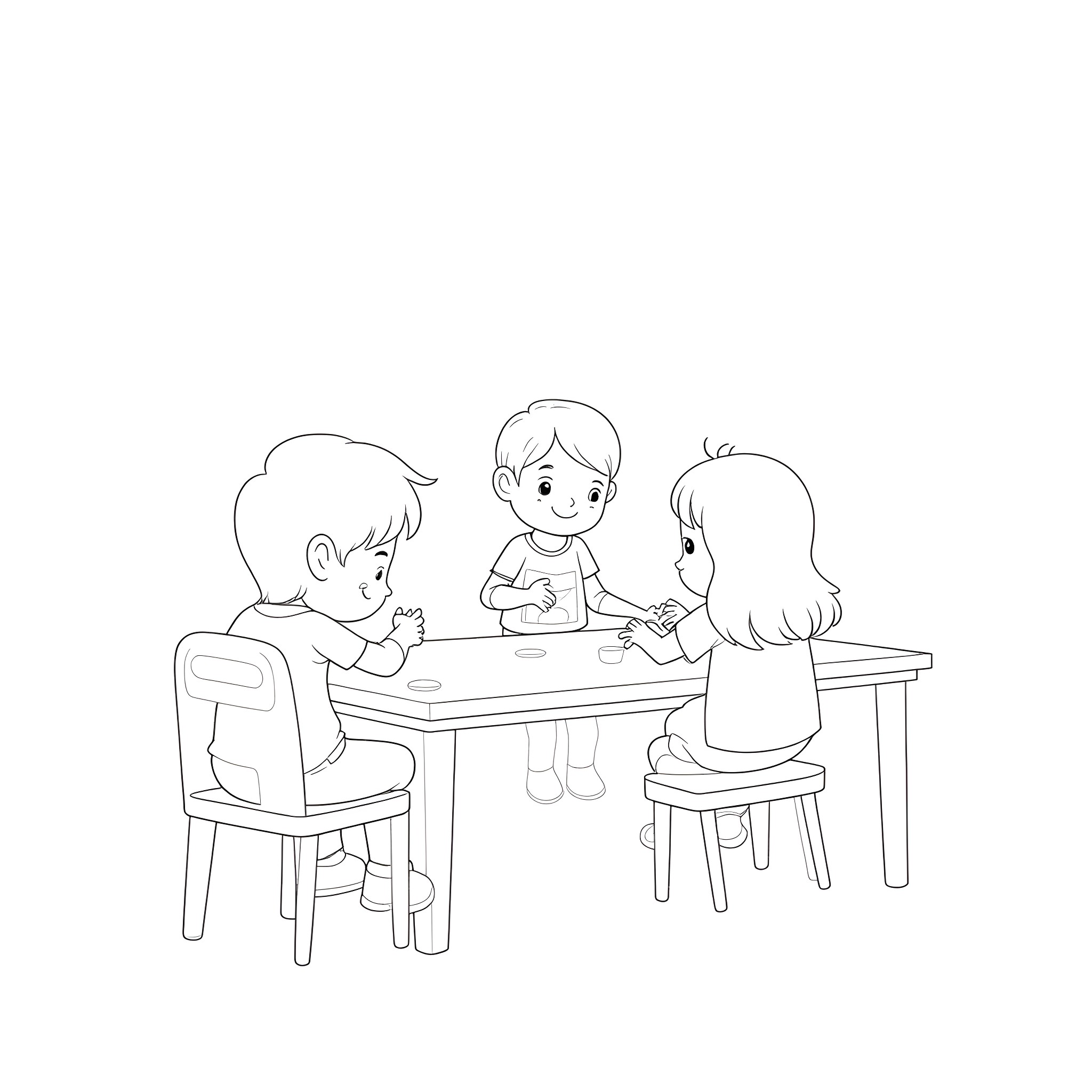 Kindergarten children engaged in group activity Coloring Page (free black-and-white line drawing printable PDF for all, from beginners to advanced learners, including children, teens, adults, and seniors)