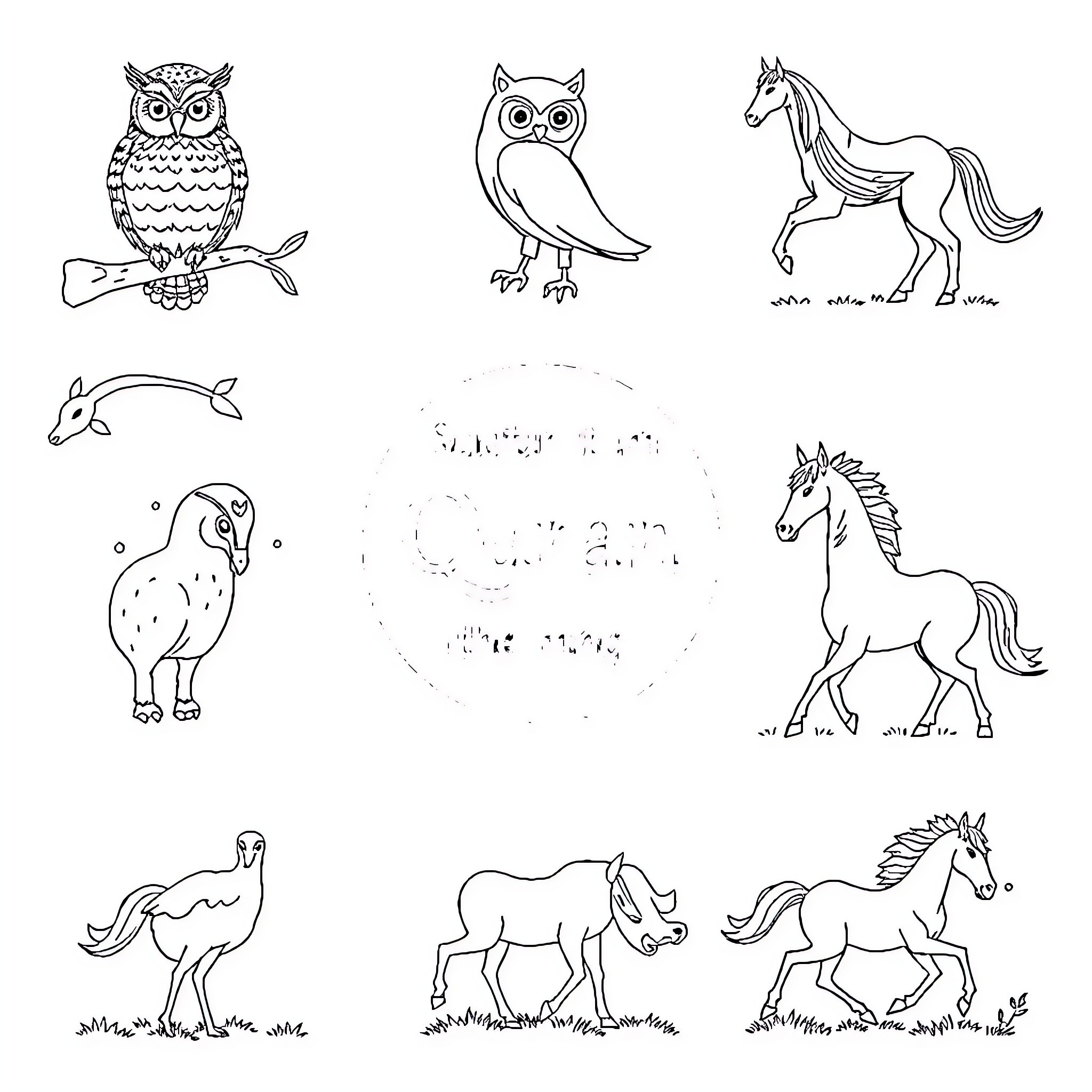Animal Illustrations with Diverse Species Coloring Page (free black-and-white line drawing printable PDF for all, from beginners to advanced learners, including children, teens, adults, and seniors)