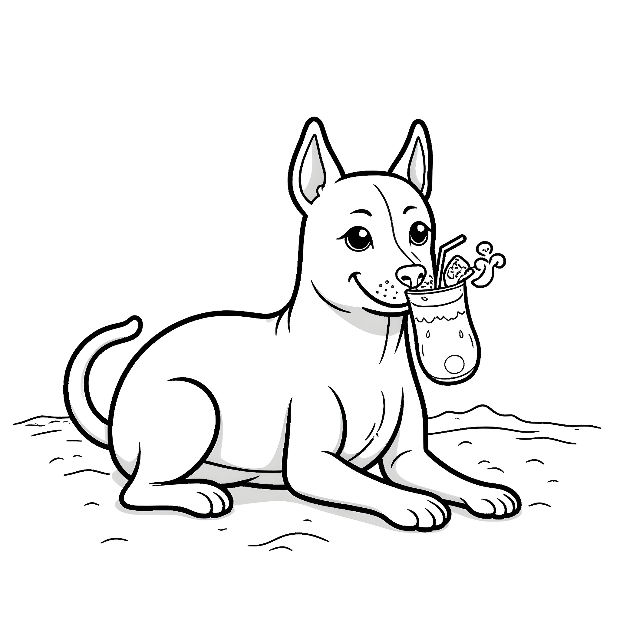 Pitbull puppy playing with toy Coloring Page (free black-and-white line drawing printable PDF for all, from beginners to advanced learners, including children, teens, adults, and seniors)