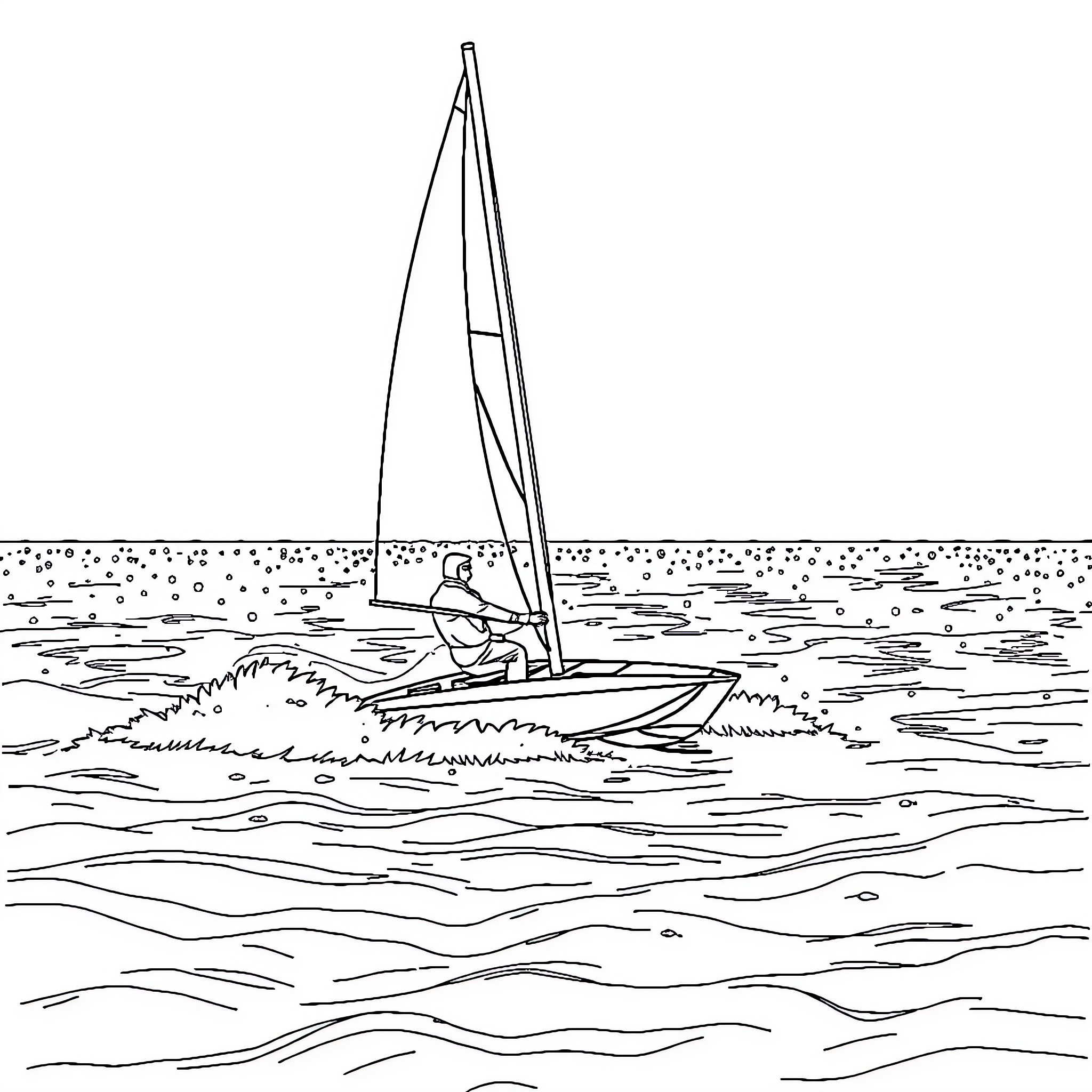 Watersailer navigates the open waters Coloring Page (free black-and-white line drawing printable PDF for all, from beginners to advanced learners, including children, teens, adults, and seniors)