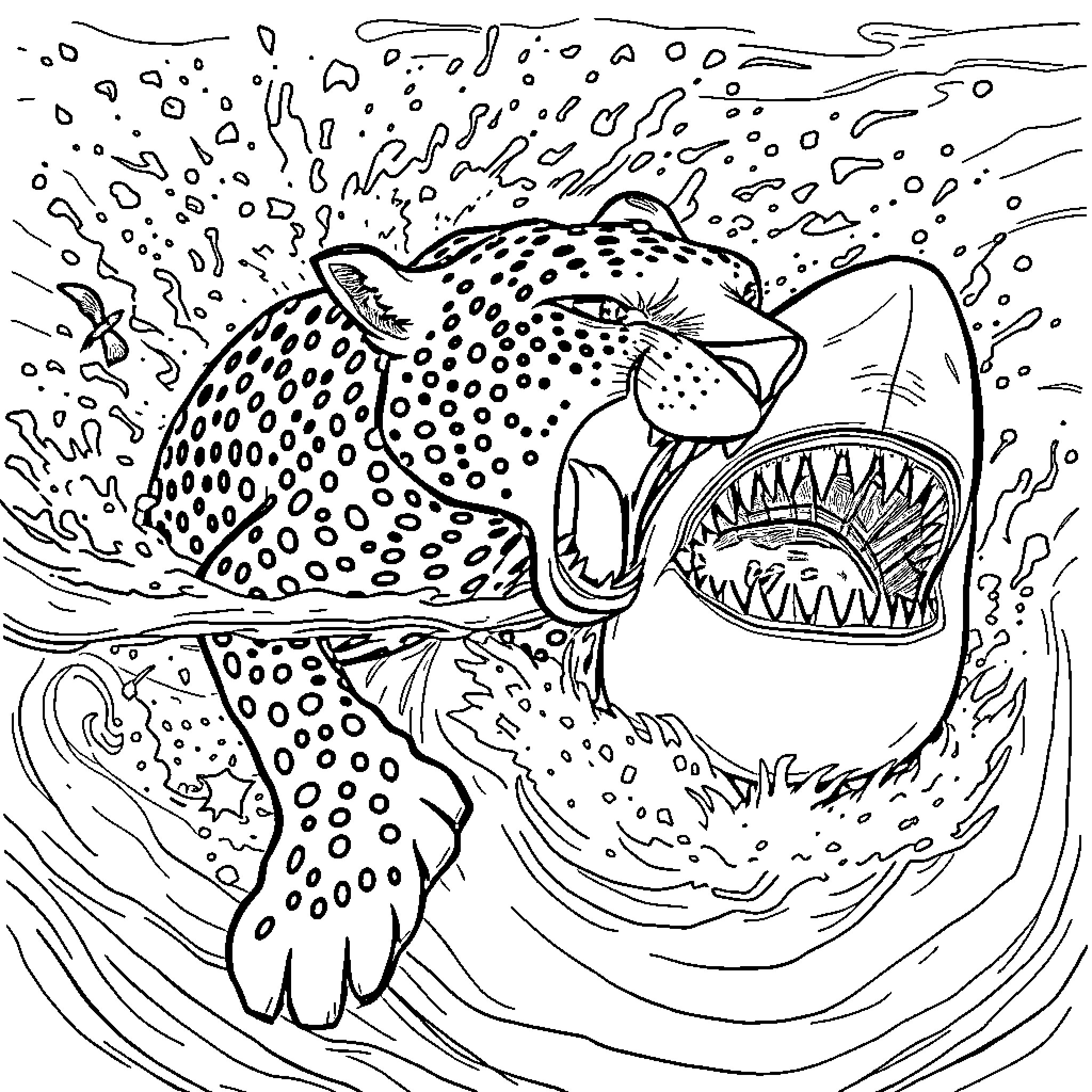 Cheetah caught in the wild's ferocity Coloring Page (free black-and-white line drawing printable PDF for all, from beginners to advanced learners, including children, teens, adults, and seniors)