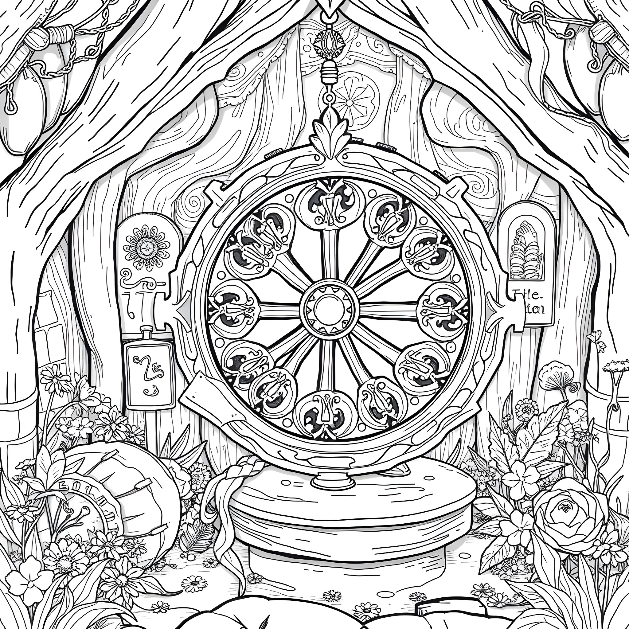 Sleeping Beauty's Dream Adventure Coloring Page (free black-and-white line drawing printable PDF for all, from beginners to advanced learners, including children, teens, adults, and seniors)