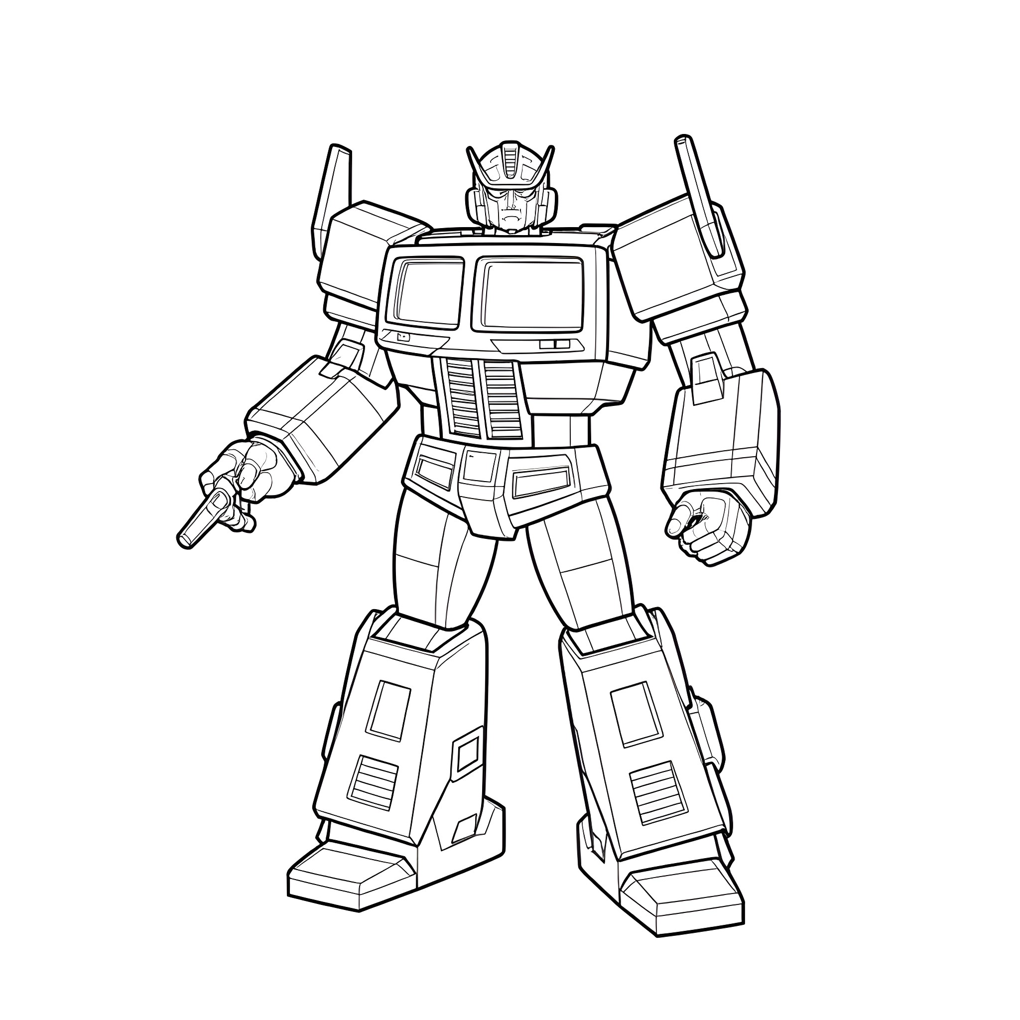 Soundwave robot in battle-ready pose Coloring Page (free black-and-white line drawing printable PDF for all, from beginners to advanced learners, including children, teens, adults, and seniors)