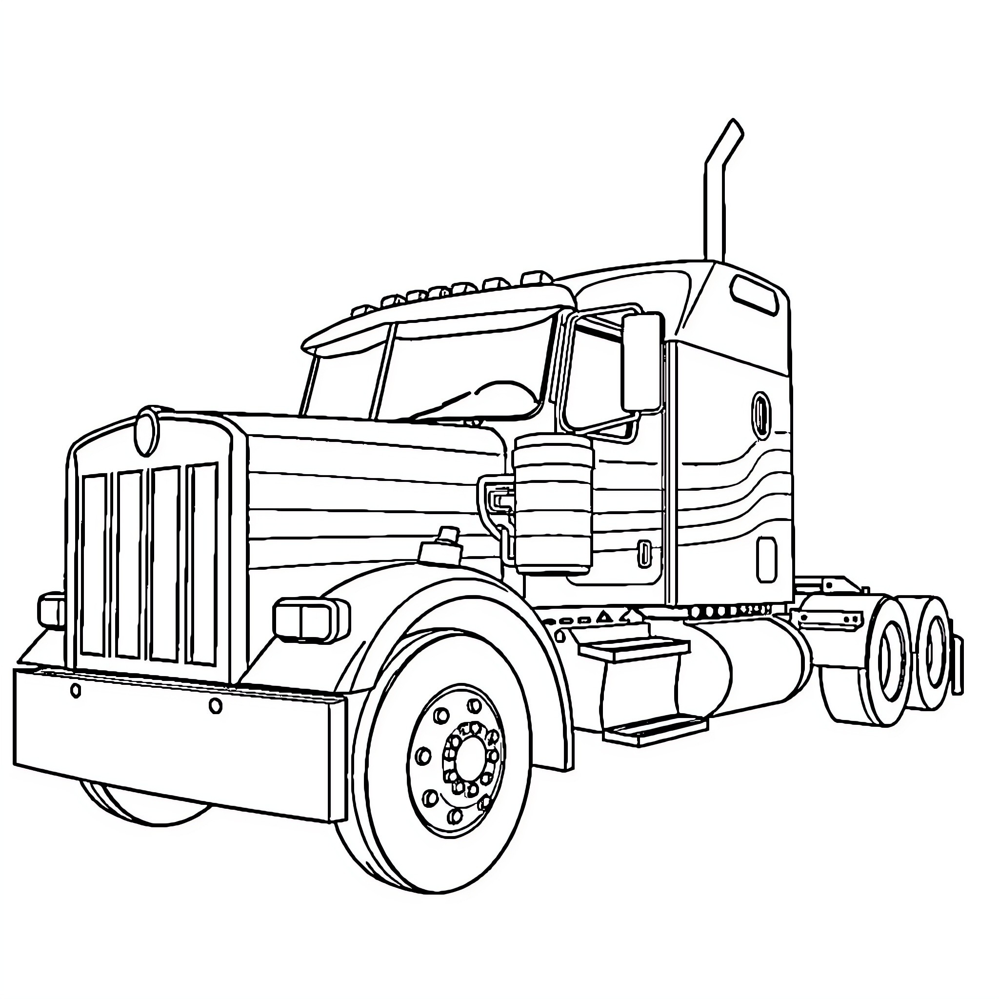 Kenworth commercial vehicle in outline drawing Coloring Page (free black-and-white line drawing printable PDF for all, from beginners to advanced learners, including children, teens, adults, and seniors)