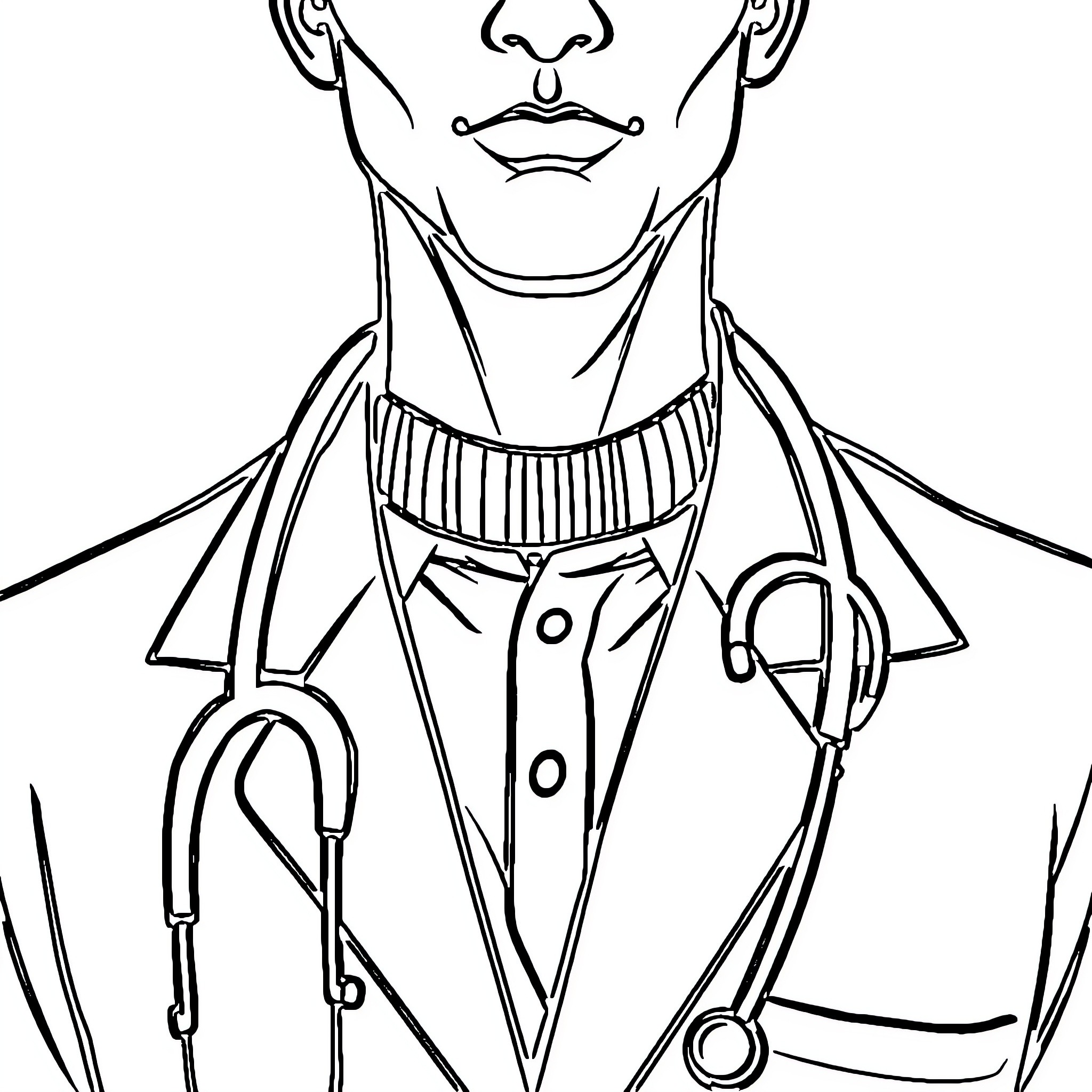 Doctor Examining Medical Equipment in Sketch Coloring Page (free black-and-white line drawing printable PDF for all, from beginners to advanced learners, including children, teens, adults, and seniors)