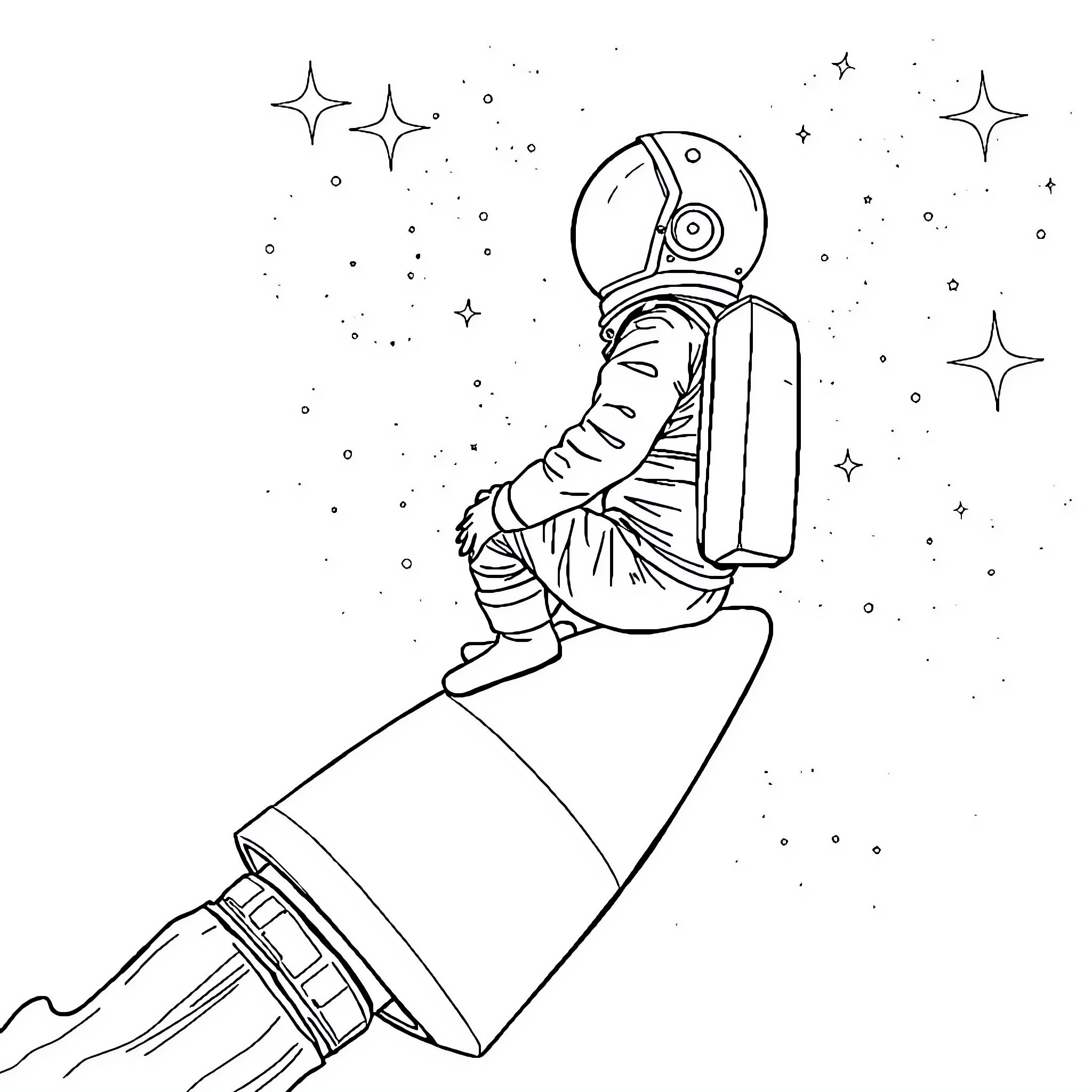 Astronaut exploring the wonders of space Coloring Page (free black-and-white line drawing printable PDF for all, from beginners to advanced learners, including children, teens, adults, and seniors)