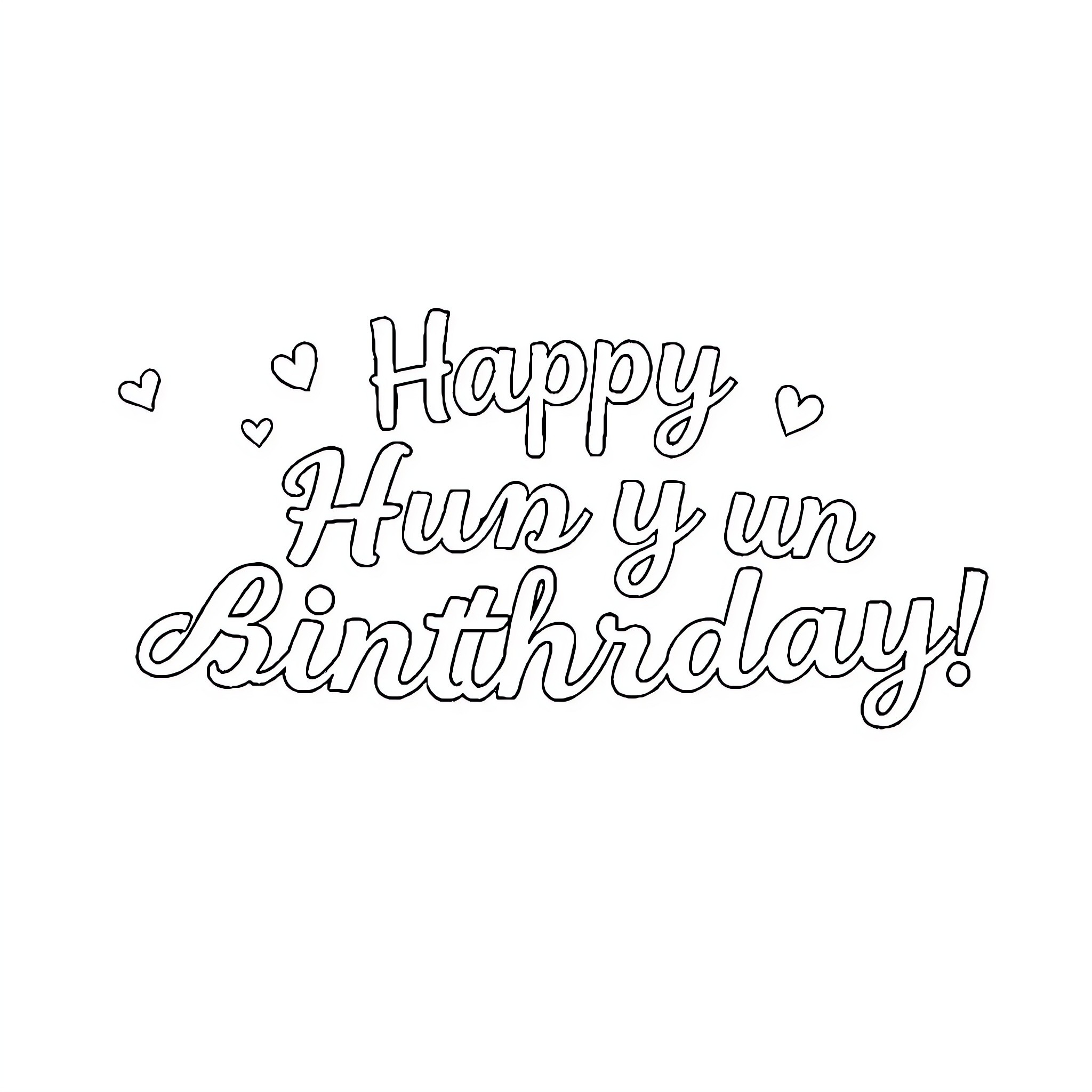 Birthday Card with Cute Lettering and Hearts Coloring Page (free black-and-white line drawing printable PDF for all, from beginners to advanced learners, including children, teens, adults, and seniors)