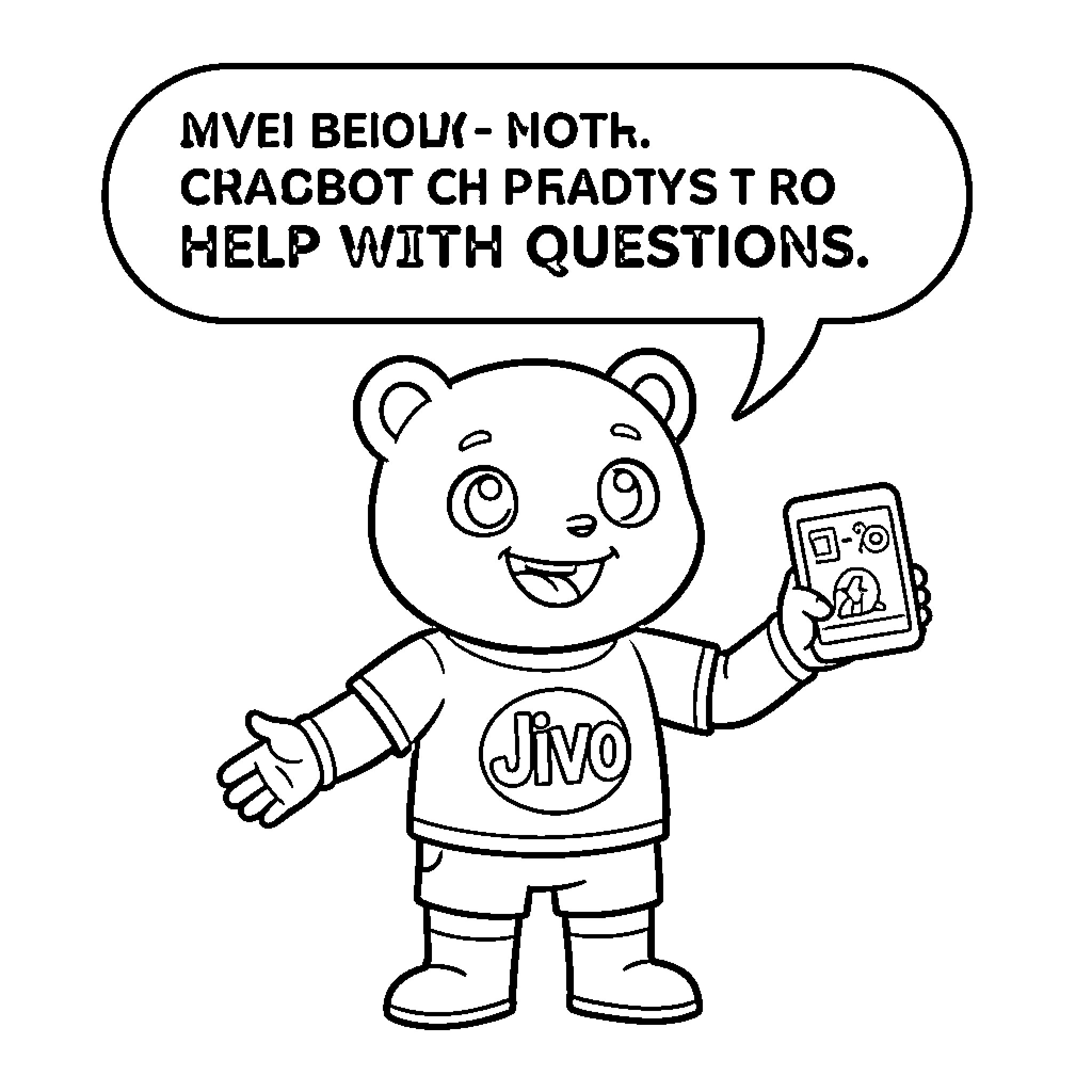 Jivo Helps with Questions and Answers Coloring Page (free black-and-white line drawing printable PDF for all, from beginners to advanced learners, including children, teens, adults, and seniors)