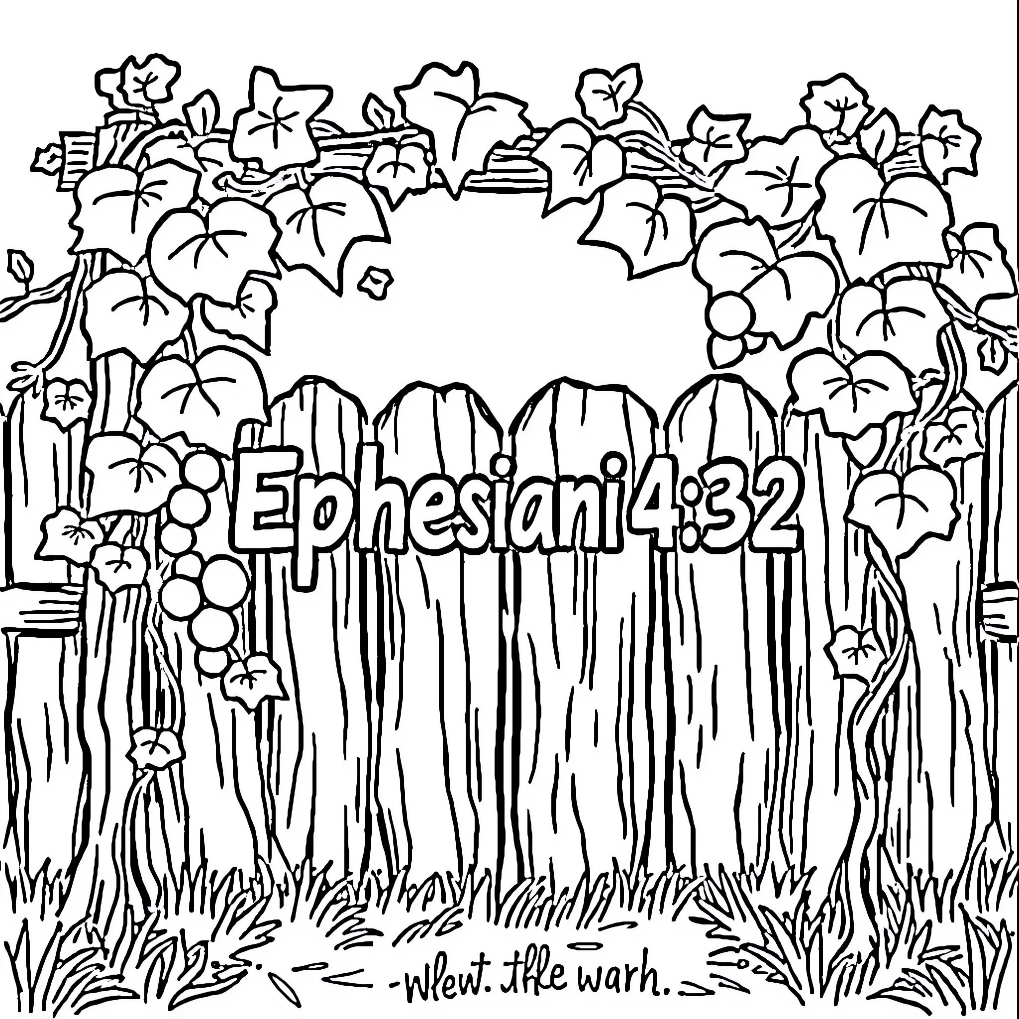 Bible Verse Surrounded by Flowers and Foliage Coloring Page (free black-and-white line drawing printable PDF for all, from beginners to advanced learners, including children, teens, adults, and seniors)