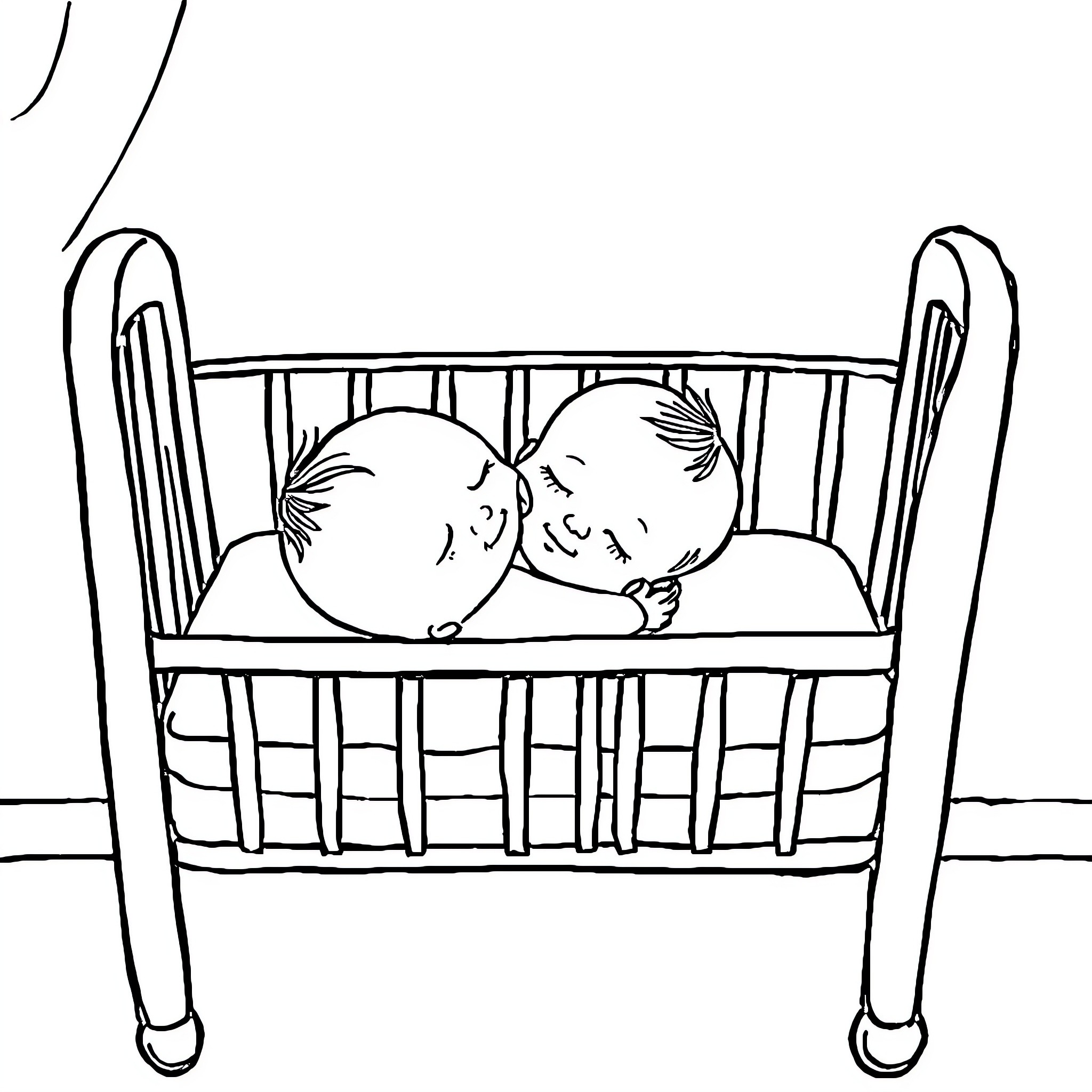 Baby sleeping soundly in crib Coloring Page (free black-and-white line drawing printable PDF for all, from beginners to advanced learners, including children, teens, adults, and seniors)