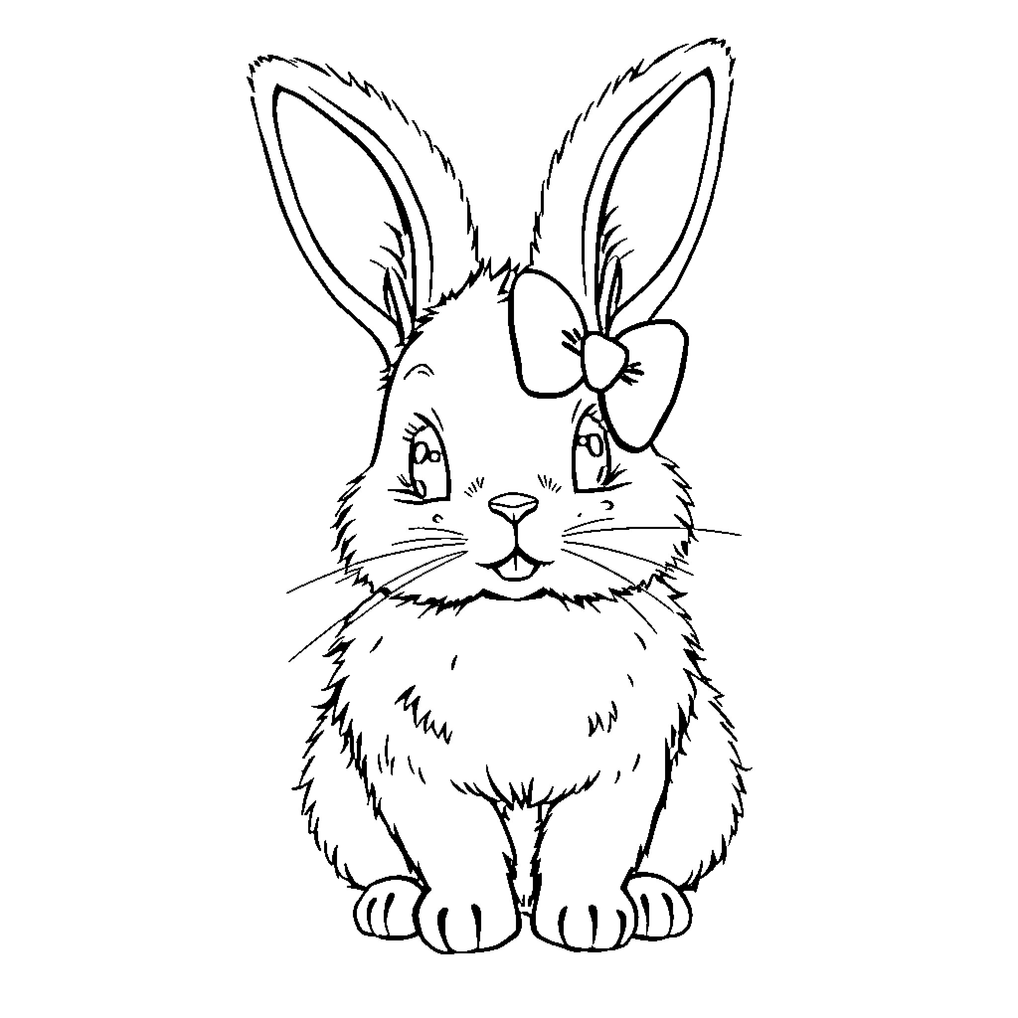 Bunny with curious expression Coloring Page (free black-and-white line drawing printable PDF for all, from beginners to advanced learners, including children, teens, adults, and seniors)