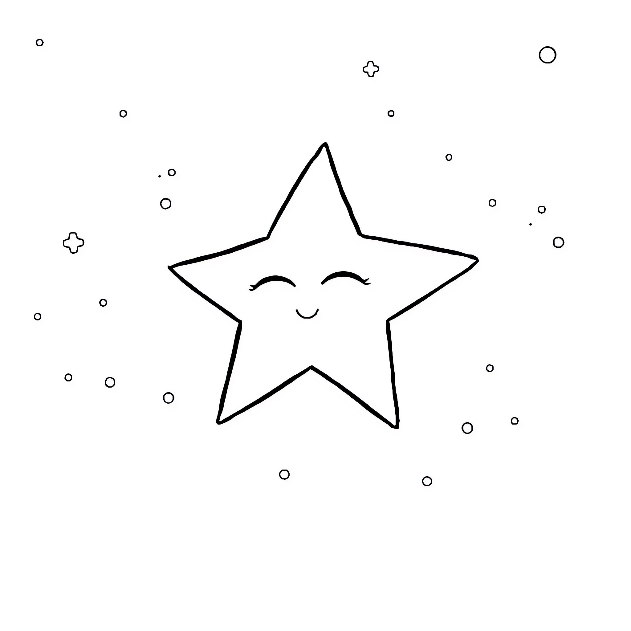 Star smiling brightly in the night sky Coloring Page (free black-and-white line drawing printable PDF for all, from beginners to advanced learners, including children, teens, adults, and seniors)