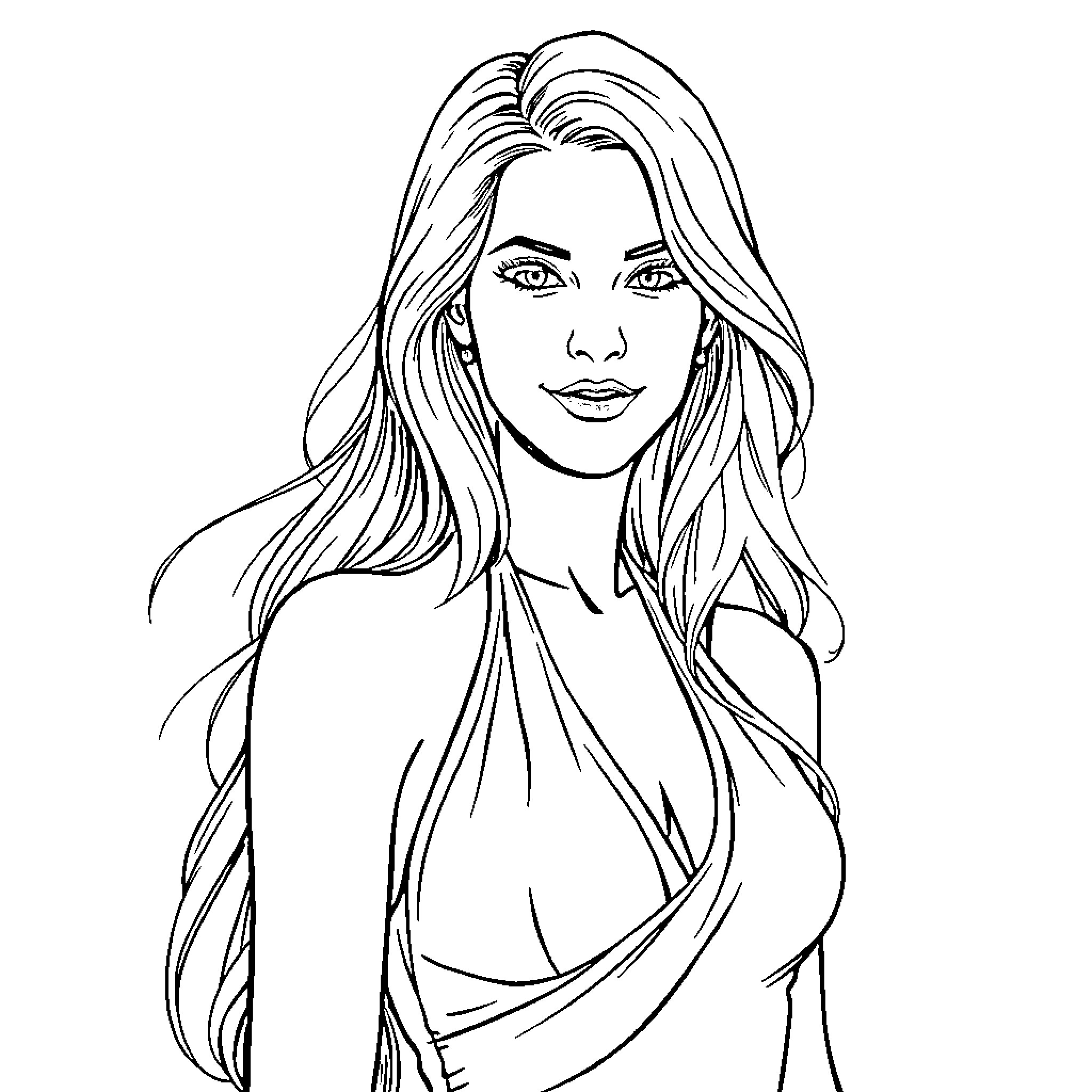 Bella Thorne in a thoughtful pose Coloring Page (free black-and-white line drawing printable PDF for all, from beginners to advanced learners, including children, teens, adults, and seniors)