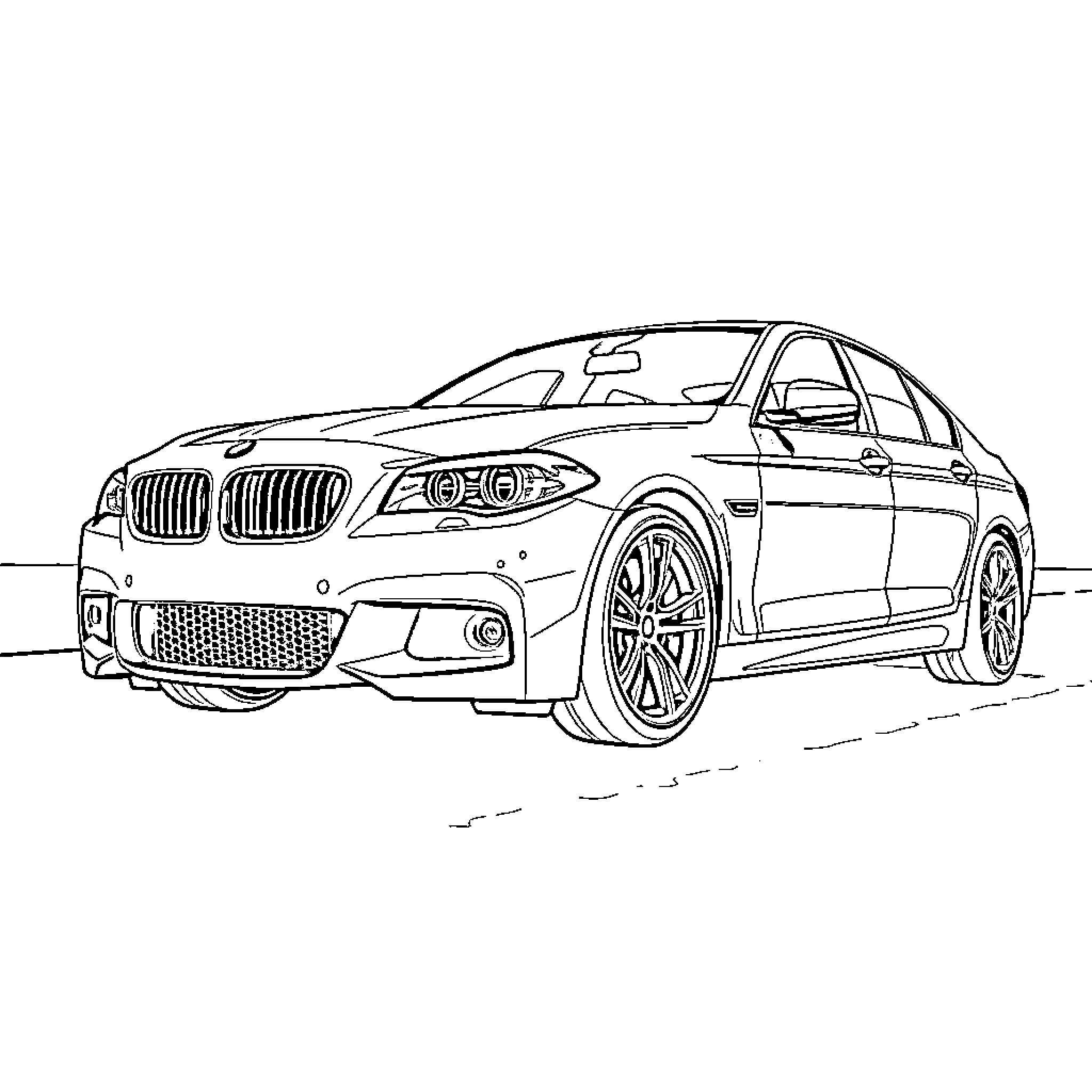 BMW luxury sports car in racing style Coloring Page (free black-and-white line drawing printable PDF for all, from beginners to advanced learners, including children, teens, adults, and seniors)