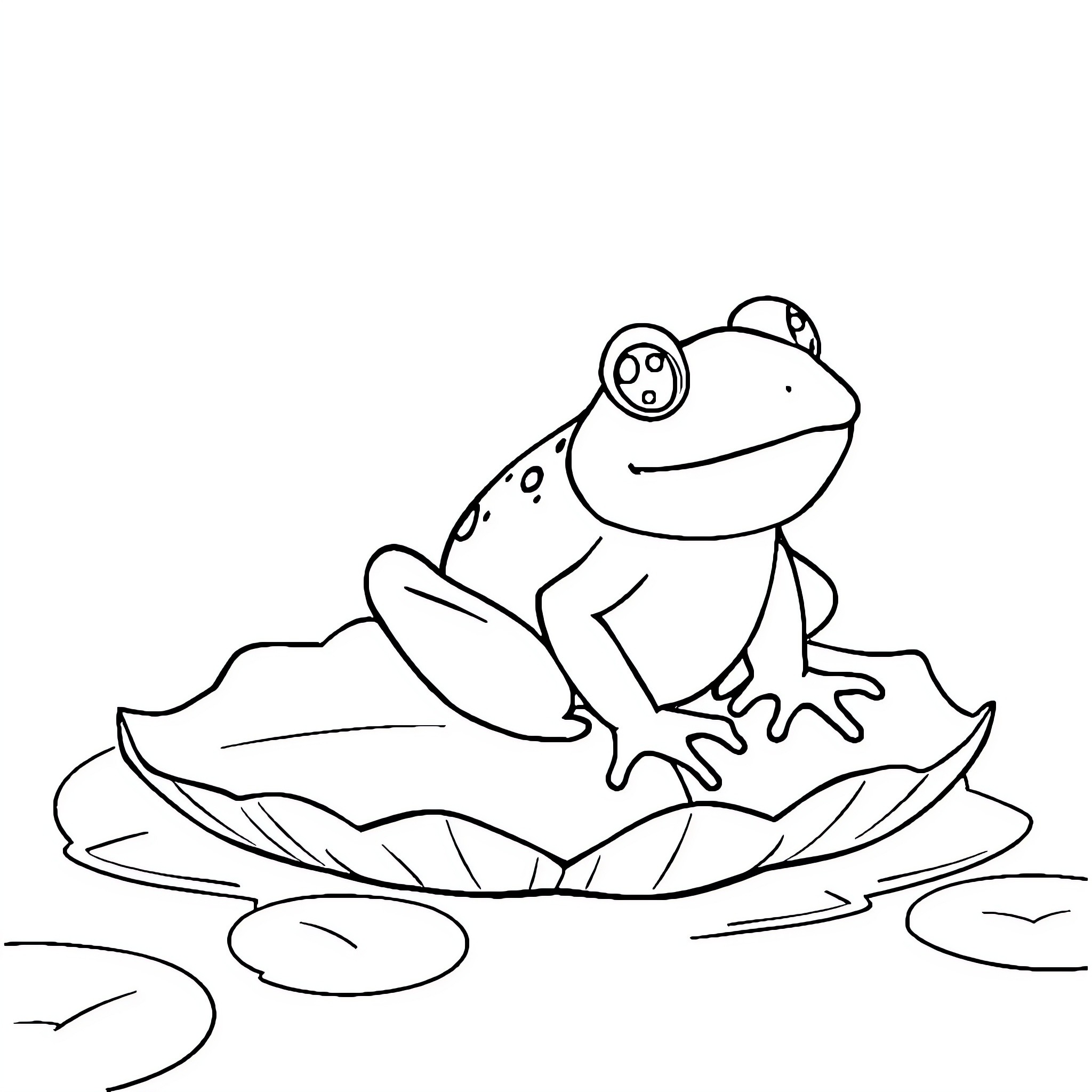 Frog sitting on a lily pad Coloring Page (free black-and-white line drawing printable PDF for all, from beginners to advanced learners, including children, teens, adults, and seniors)