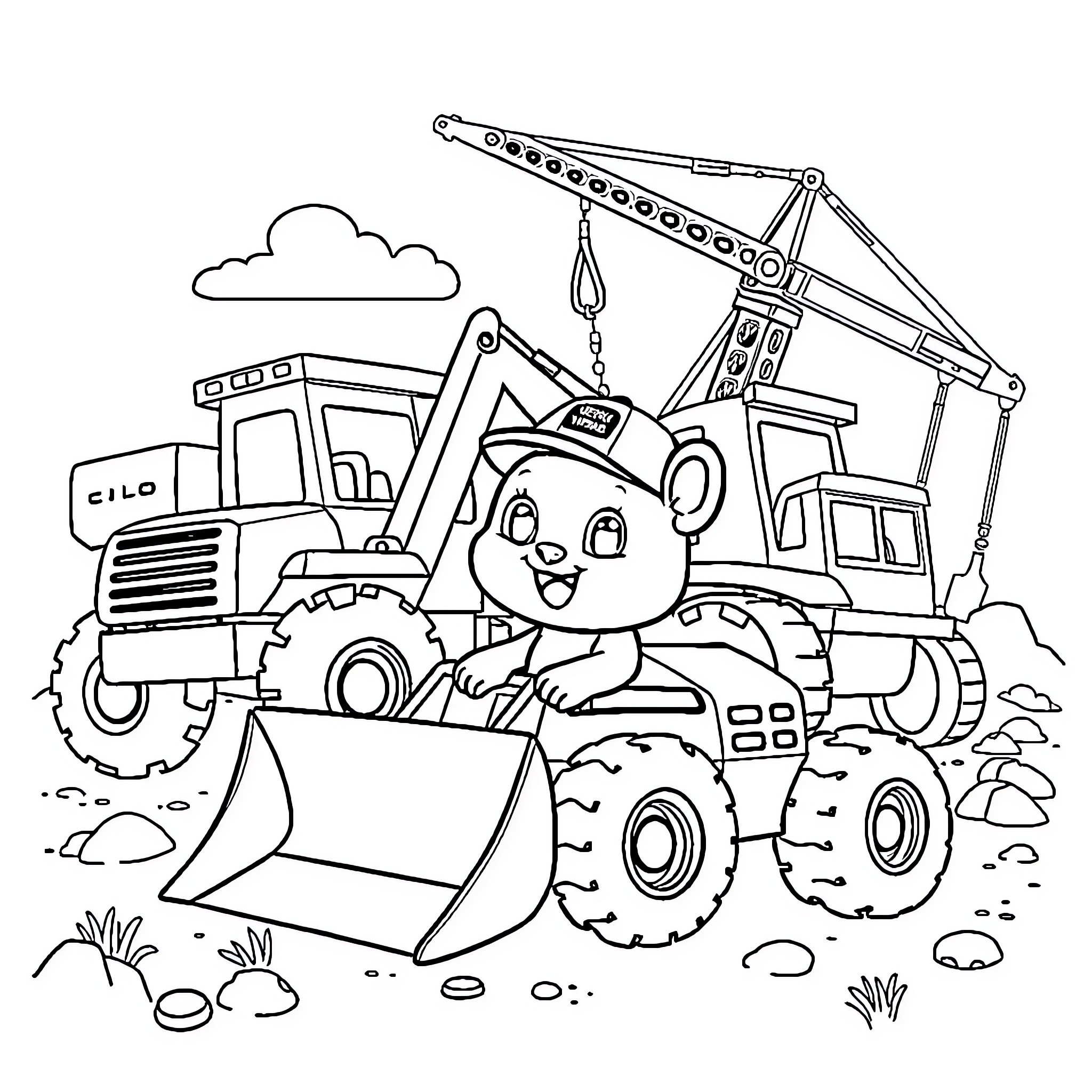Neeko's Playful Construction Site Adventure Coloring Page (free black-and-white line drawing printable PDF for all, from beginners to advanced learners, including children, teens, adults, and seniors)