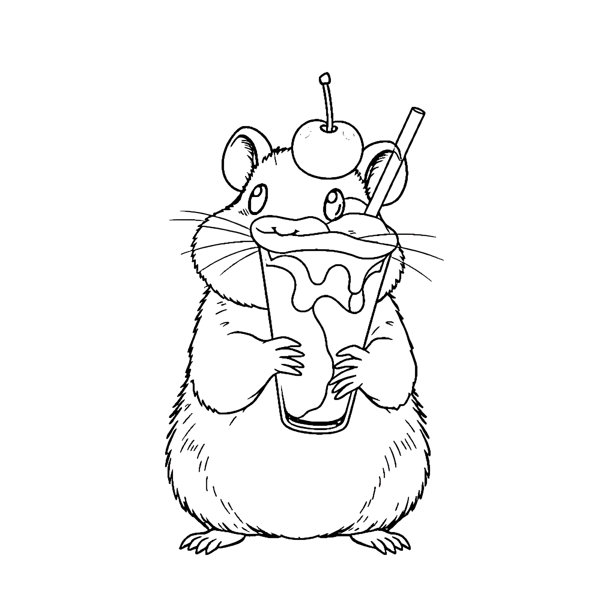 Hamster enjoying a sweet treat Coloring Page (free black-and-white line drawing printable PDF for all, from beginners to advanced learners, including children, teens, adults, and seniors)