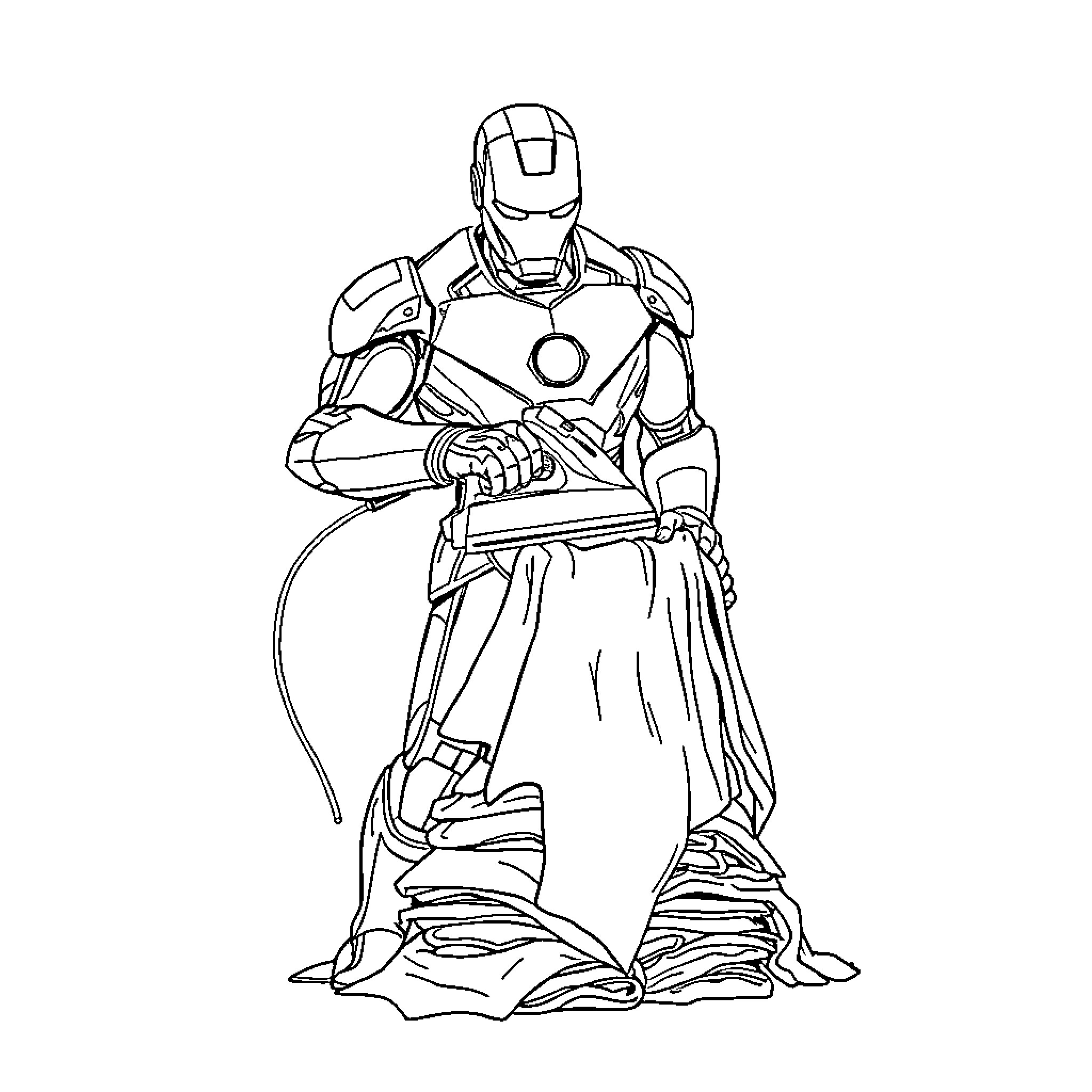 Ironman battling with power and determination Coloring Page (free black-and-white line drawing printable PDF for all, from beginners to advanced learners, including children, teens, adults, and seniors)