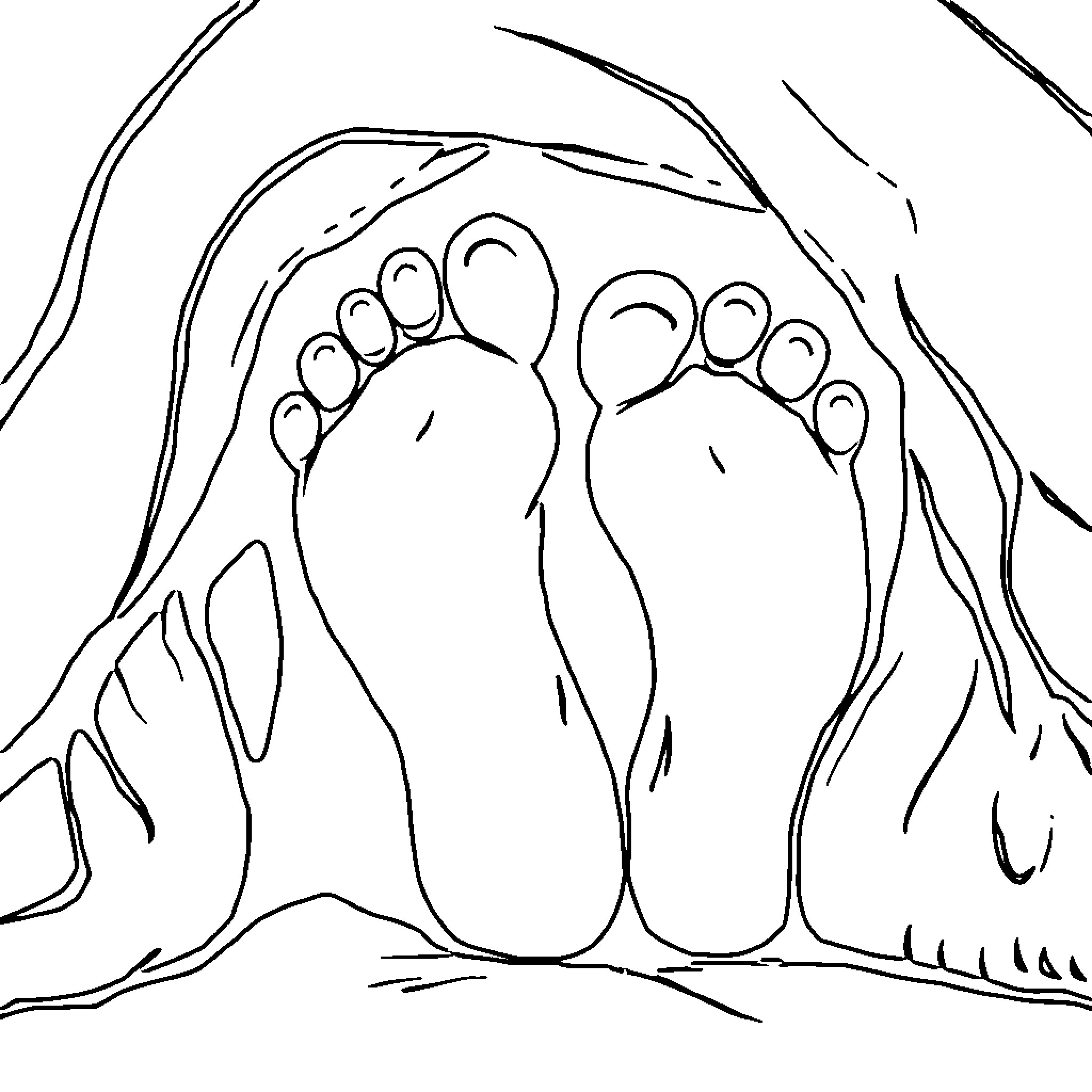Toe Peeking Out from the Shadows Coloring Page (free black-and-white line drawing printable PDF for all, from beginners to advanced learners, including children, teens, adults, and seniors)
