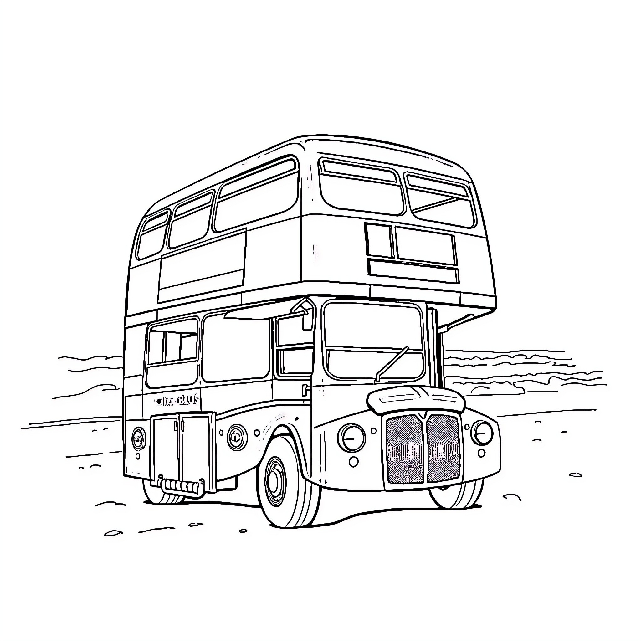 Bus traveling along scenic route Coloring Page (free black-and-white line drawing printable PDF for all, from beginners to advanced learners, including children, teens, adults, and seniors)