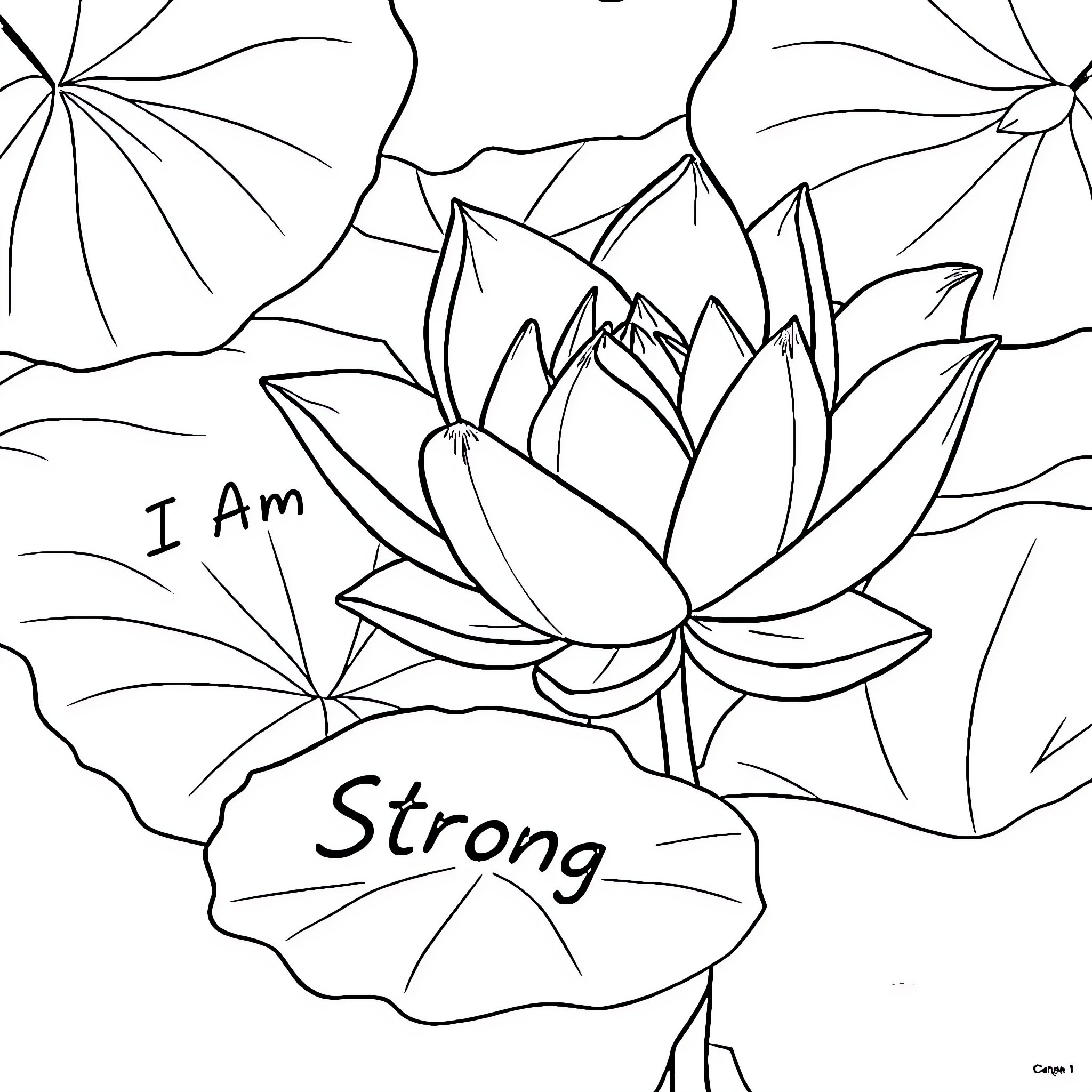 Lotus Flower with Inspirational Text Coloring Page (free black-and-white line drawing printable PDF for all, from beginners to advanced learners, including children, teens, adults, and seniors)
