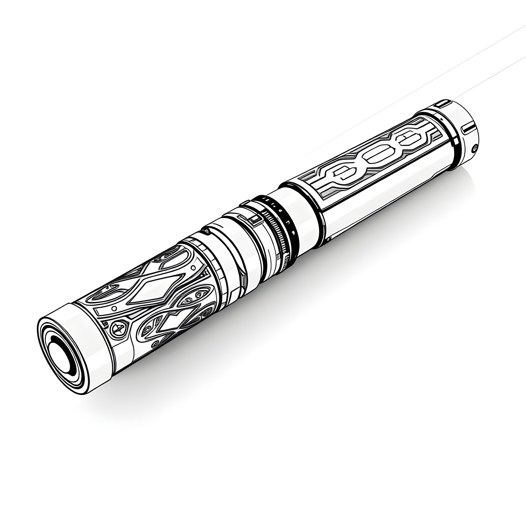 Lightsaber with intricate ornamental designs Coloring Page (free black-and-white line drawing printable PDF for all, from beginners to advanced learners, including children, teens, adults, and seniors)