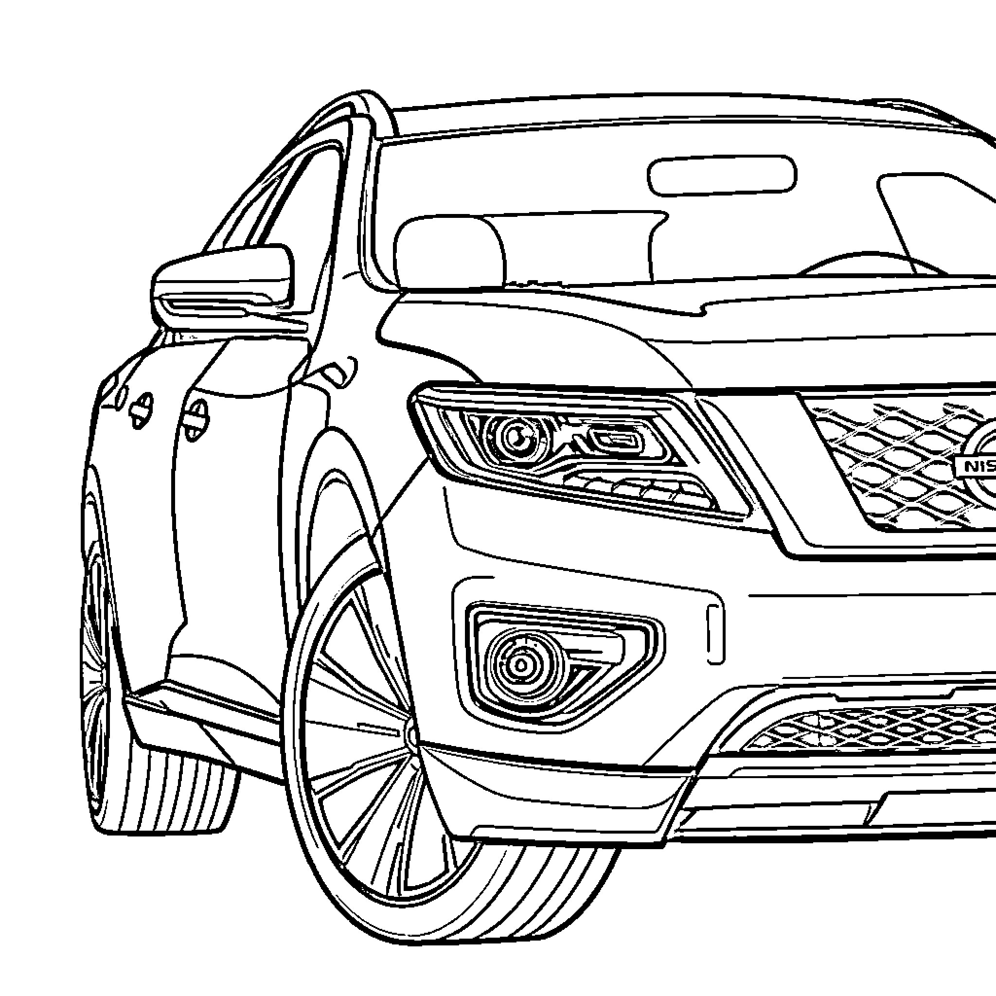 Nissan Pathfinder showcasing its modern design Coloring Page (free black-and-white line drawing printable PDF for all, from beginners to advanced learners, including children, teens, adults, and seniors)