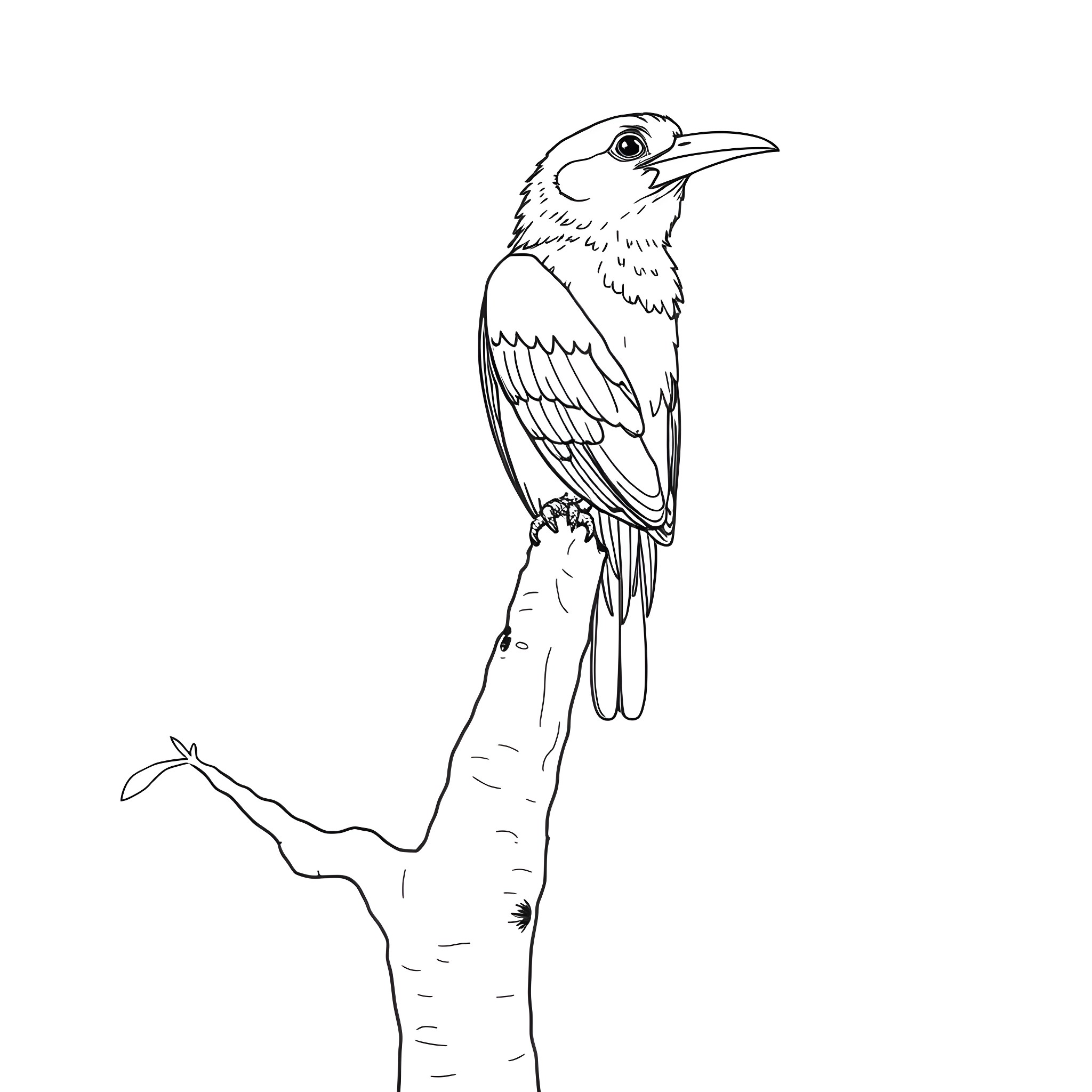 Chlorochrysa Phoenicotis perched on branch Coloring Page (free black-and-white line drawing printable PDF for all, from beginners to advanced learners, including children, teens, adults, and seniors)