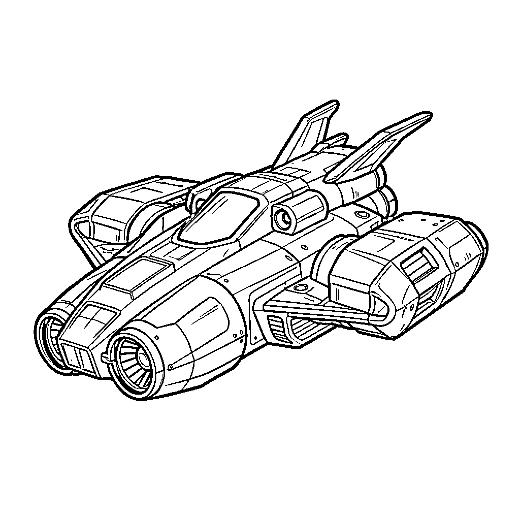 Spaceship with advanced futuristic design Coloring Page (free black-and-white line drawing printable PDF for all, from beginners to advanced learners, including children, teens, adults, and seniors)