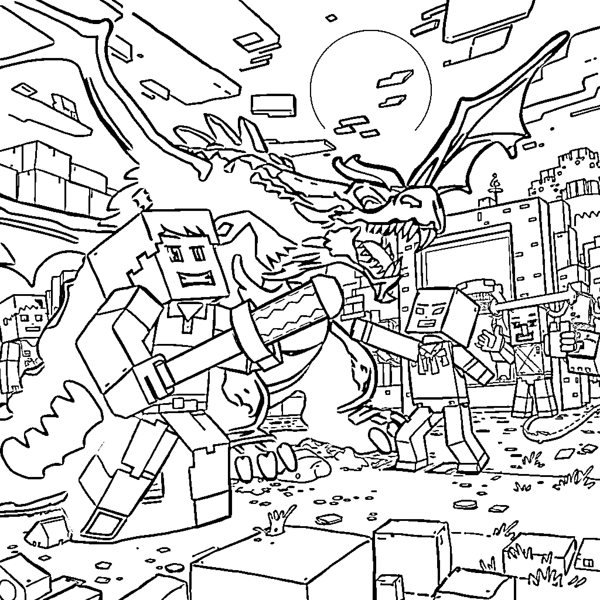 Steve's Unexpected Encounter with a Monstrous Creature Coloring Page (free black-and-white line drawing printable PDF for all, from beginners to advanced learners, including children, teens, adults, and seniors)