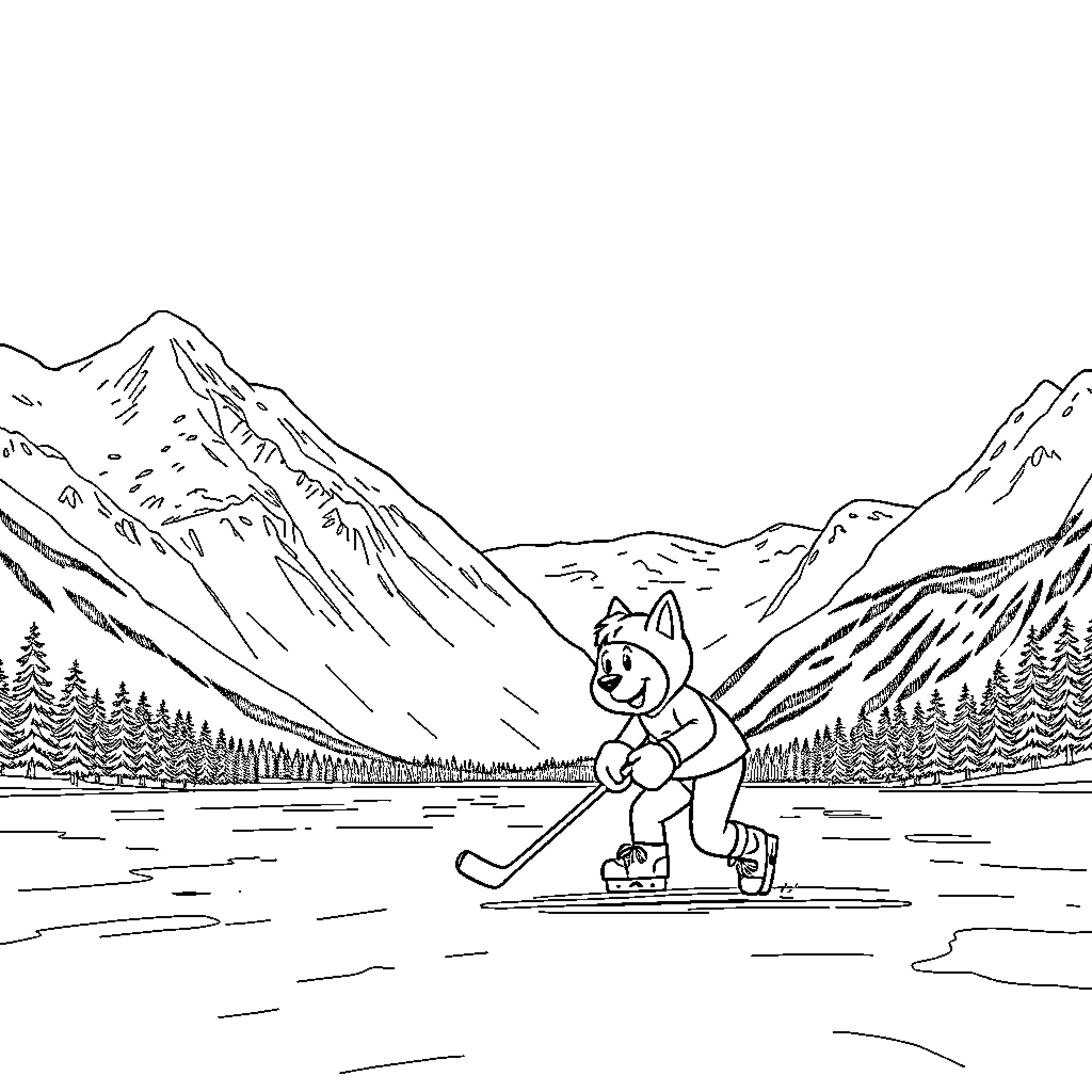 Bluey sledding through a snowy mountain landscape Coloring Page (free black-and-white line drawing printable PDF for all, from beginners to advanced learners, including children, teens, adults, and seniors)