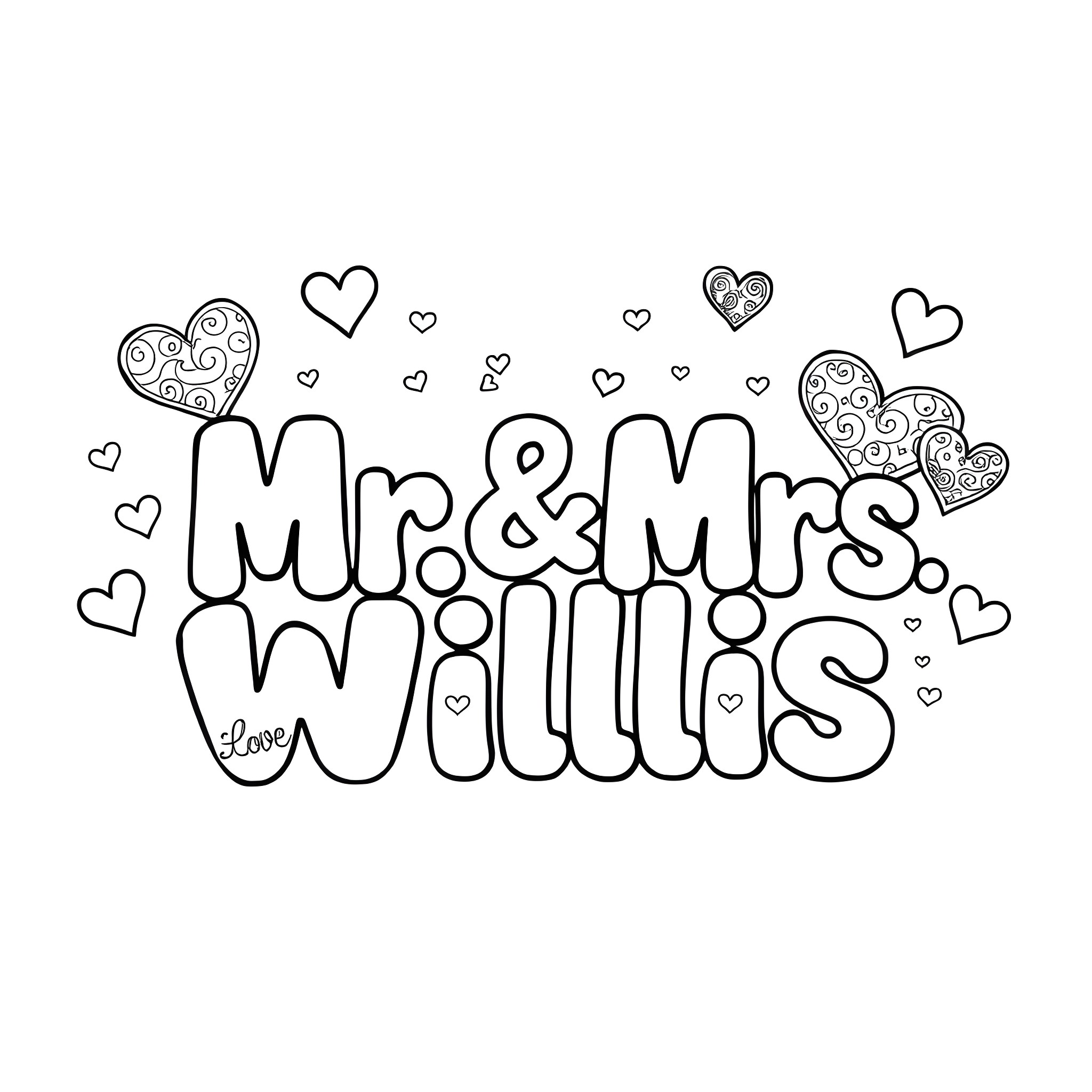 Letter of Love from Mr. & Mrs. Willis Coloring Page (free black-and-white line drawing printable PDF for all, from beginners to advanced learners, including children, teens, adults, and seniors)