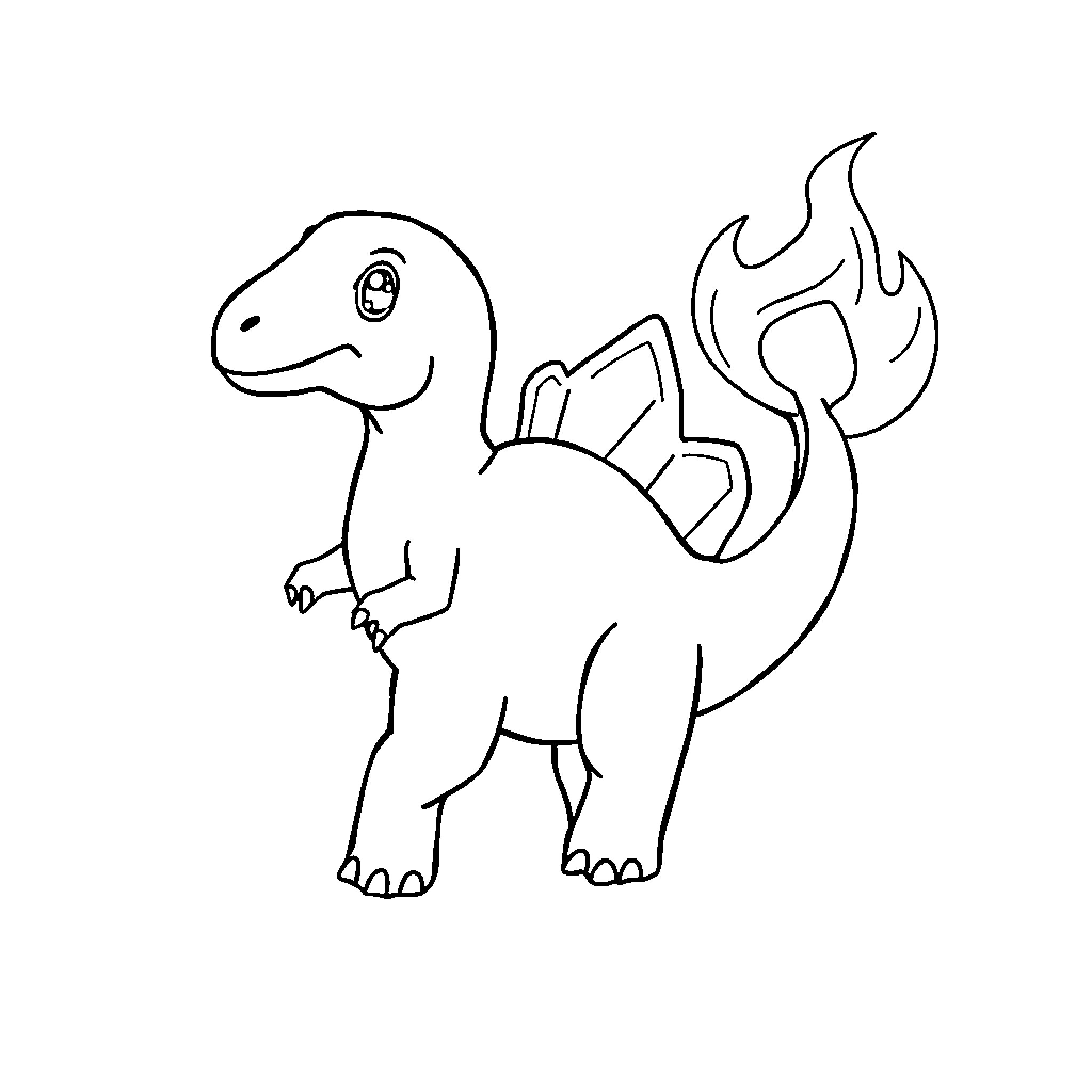 Charmander playfully exploring the world Coloring Page (free black-and-white line drawing printable PDF for all, from beginners to advanced learners, including children, teens, adults, and seniors)