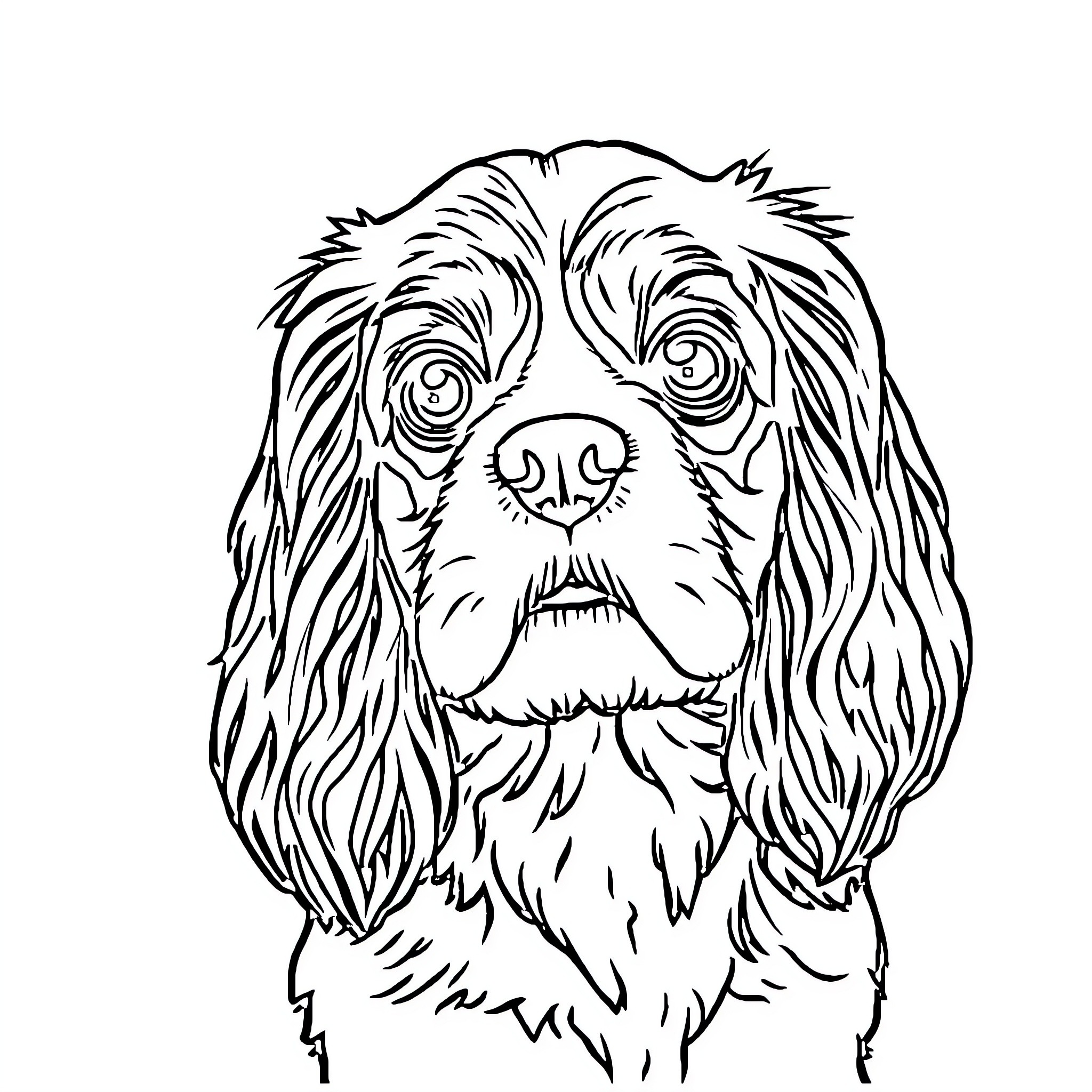 King Charles Spaniel with Playful Expression Coloring Page (free black-and-white line drawing printable PDF for all, from beginners to advanced learners, including children, teens, adults, and seniors)