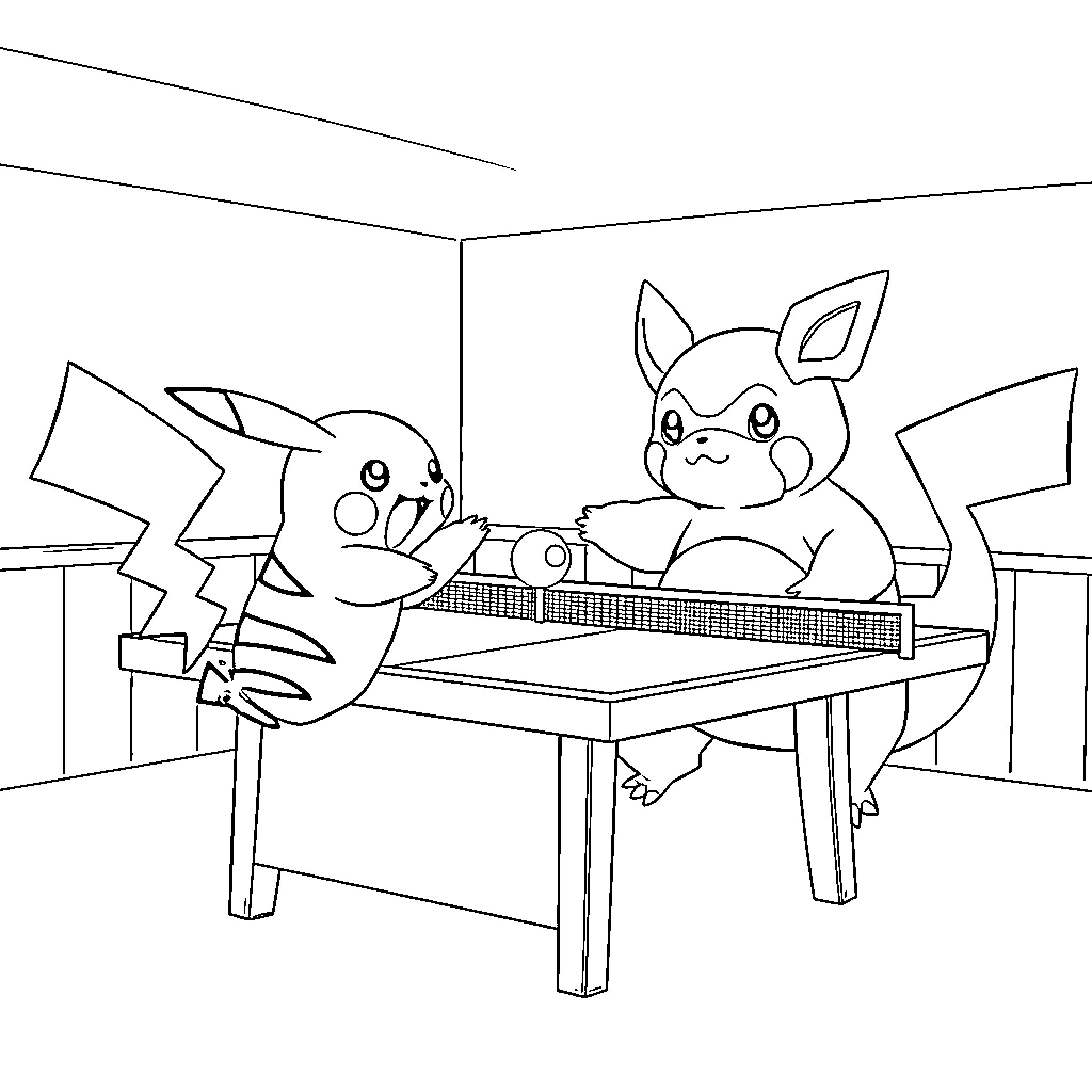 Pikachu and Pichu playing video games together Coloring Page (free black-and-white line drawing printable PDF for all, from beginners to advanced learners, including children, teens, adults, and seniors)
