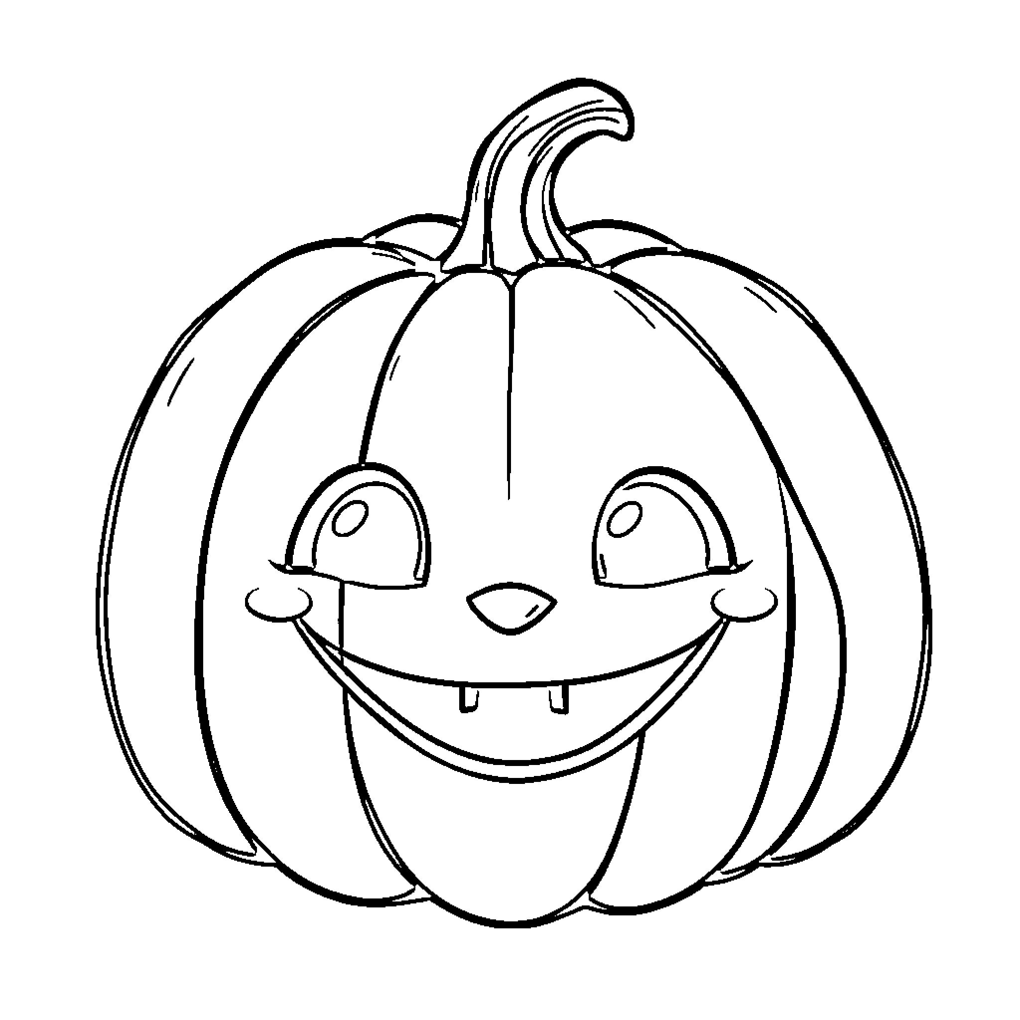 Pumpkin with a friendly smile Coloring Page (free black-and-white line drawing printable PDF for all, from beginners to advanced learners, including children, teens, adults, and seniors)