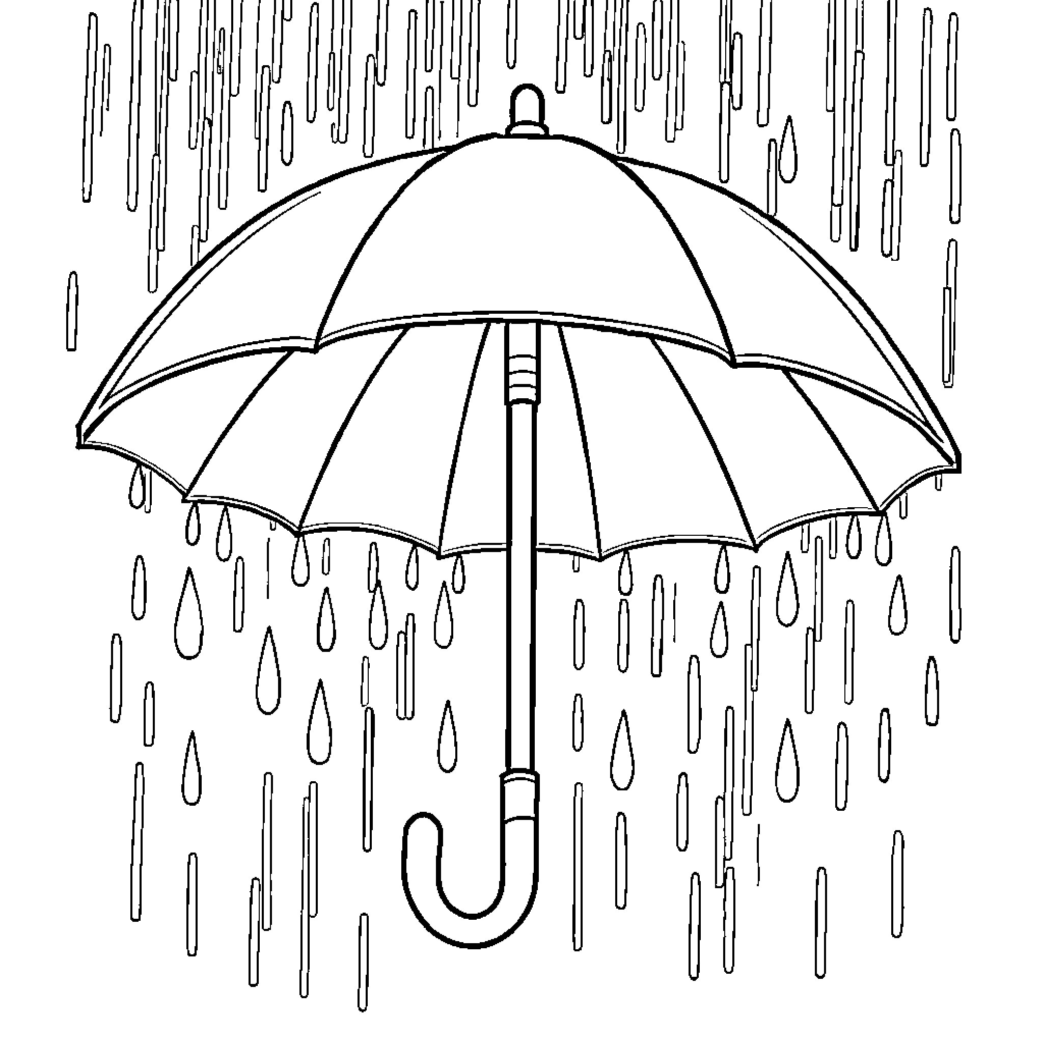 Umbrella protecting against heavy rain Coloring Page (free black-and-white line drawing printable PDF for all, from beginners to advanced learners, including children, teens, adults, and seniors)