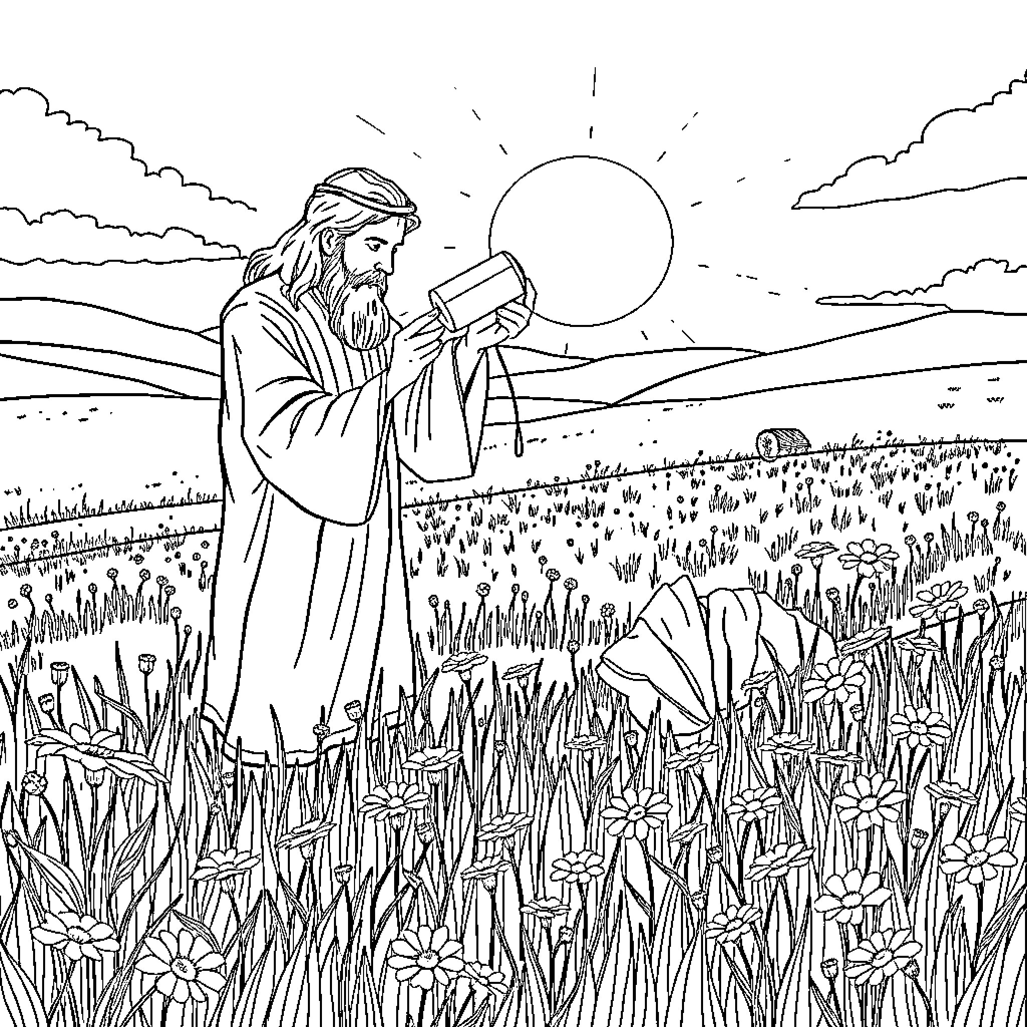 Samuel preaching to the people in the field Coloring Page (free black-and-white line drawing printable PDF for all, from beginners to advanced learners, including children, teens, adults, and seniors)