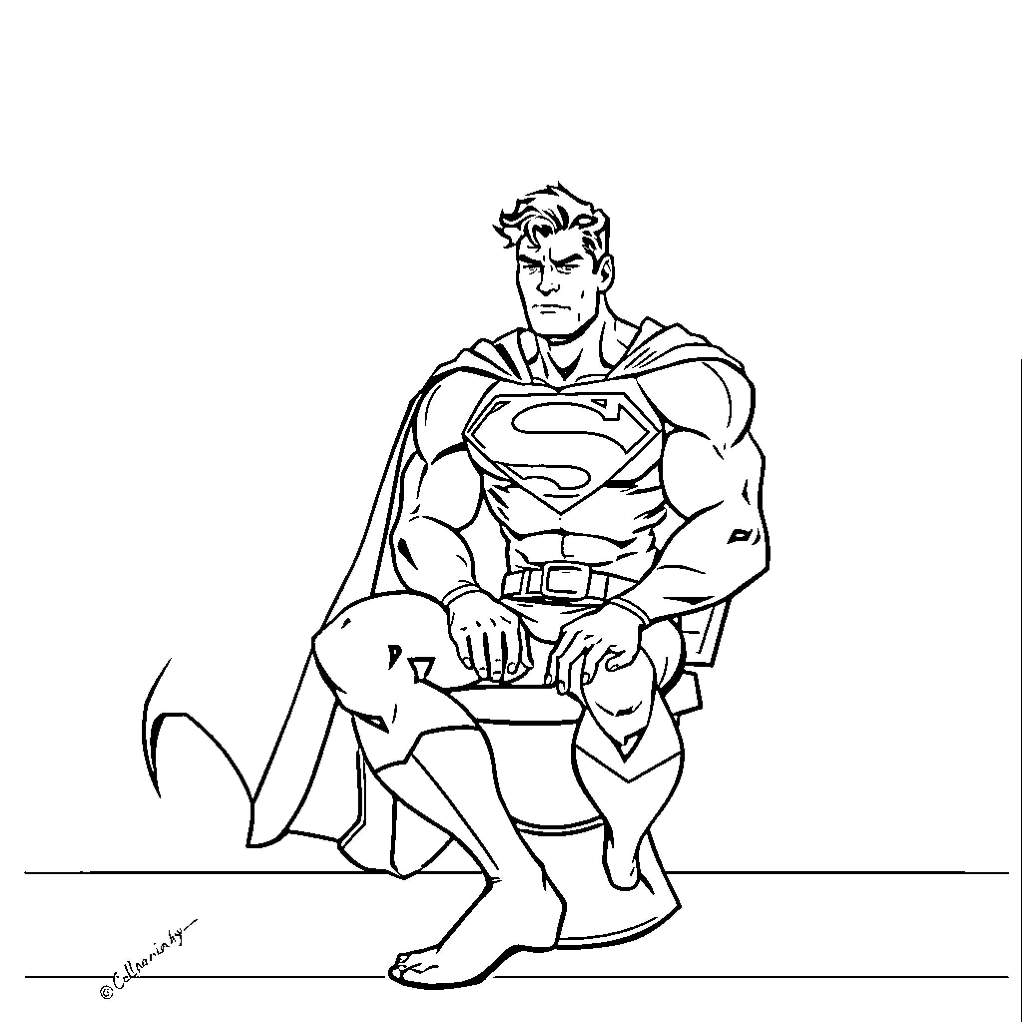 Superman in heroic stance Coloring Page (free black-and-white line drawing printable PDF for all, from beginners to advanced learners, including children, teens, adults, and seniors)