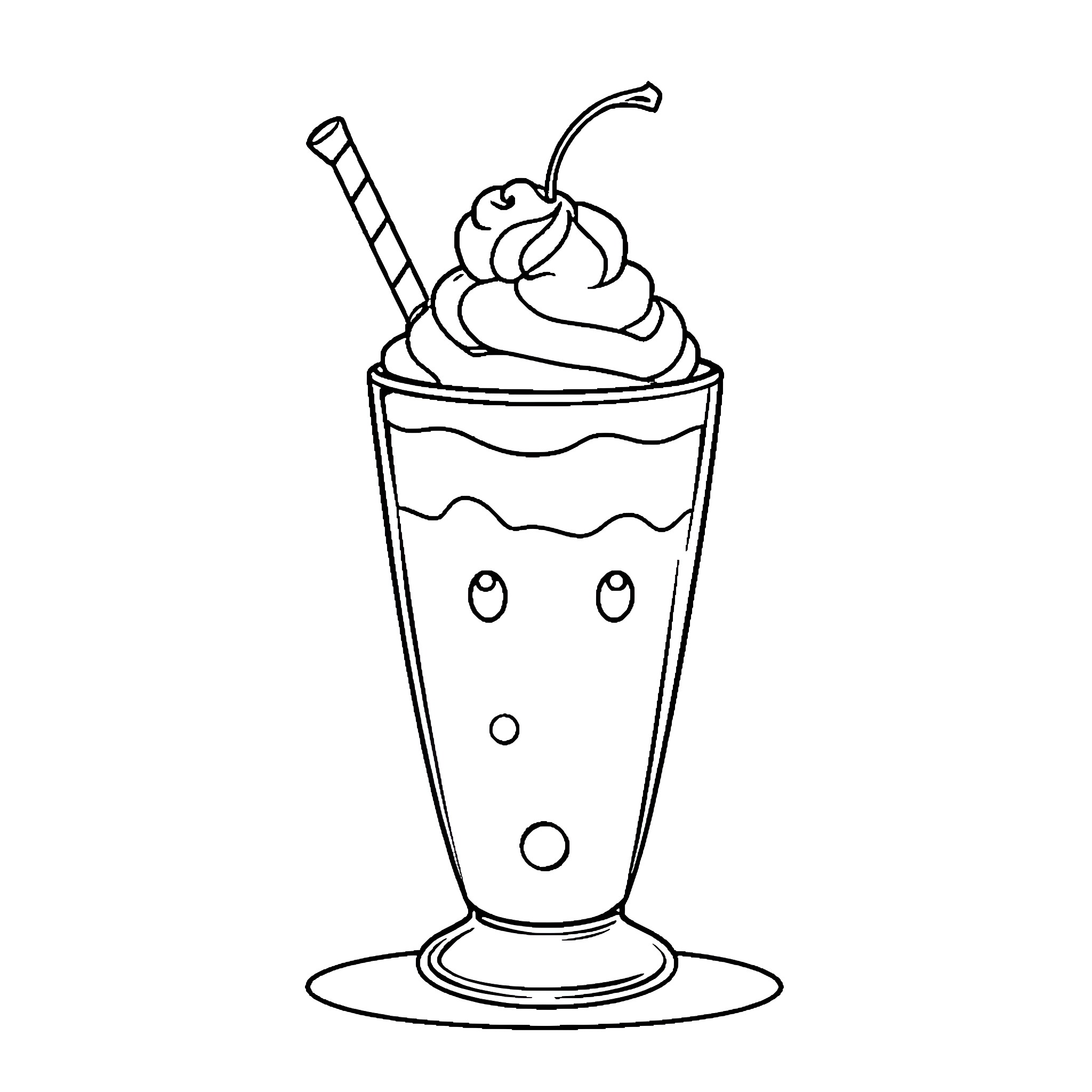 Milkshake with Whipped Cream and Straw Coloring Page (free black-and-white line drawing printable PDF for all, from beginners to advanced learners, including children, teens, adults, and seniors)