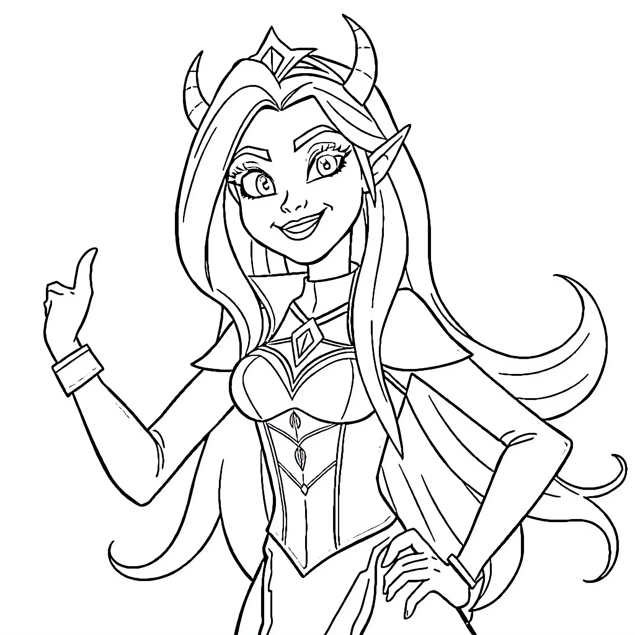 Mal's Mischievous Monstrous Makeover Coloring Page (free black-and-white line drawing printable PDF for all, from beginners to advanced learners, including children, teens, adults, and seniors)